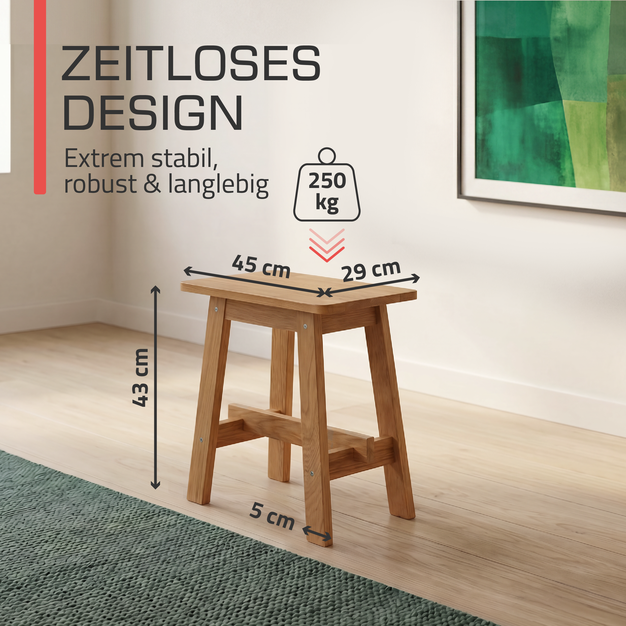 Indoor Sitzbank 100/120/150 cm & Hocker aus FSC® Massiv Eichenholz Bamberg