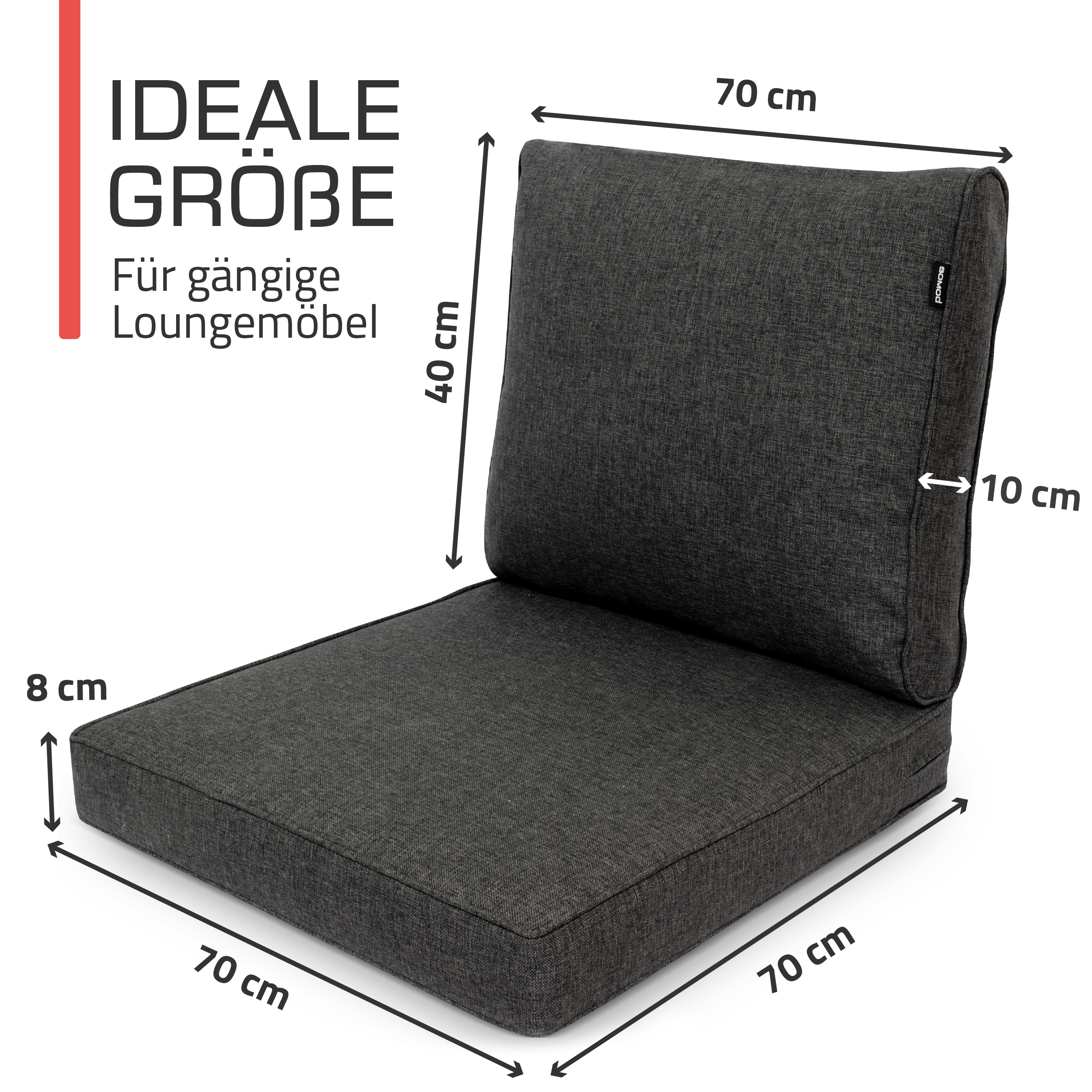 Outdoor Lounge Rückenkissen & Sitzkissen 8/10 cm dick Anthrazit - Loungekissen Ilano