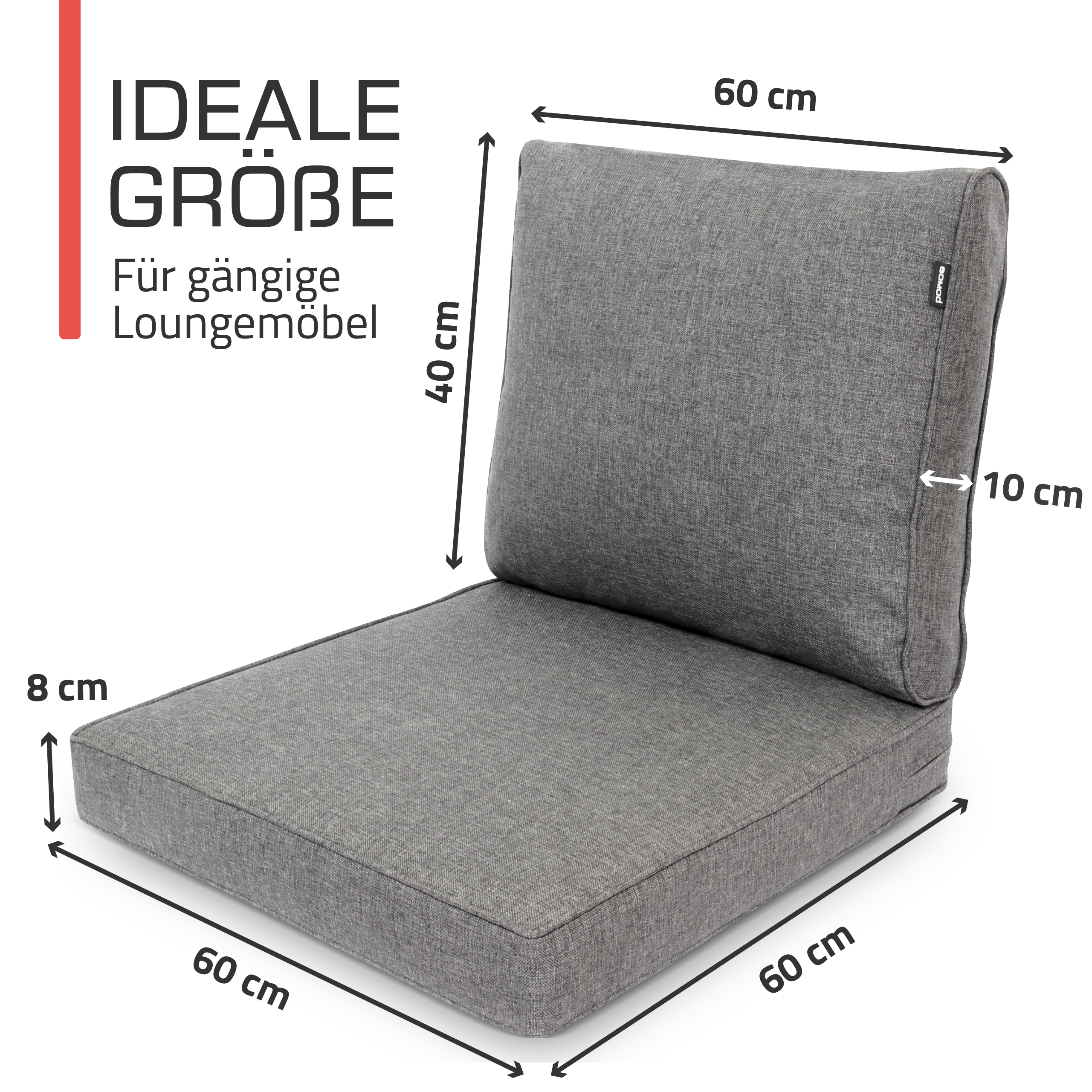 Outdoor Lounge Rückenkissen & Sitzkissen 10 cm dick Hellgrau - Loungekissen Ilano