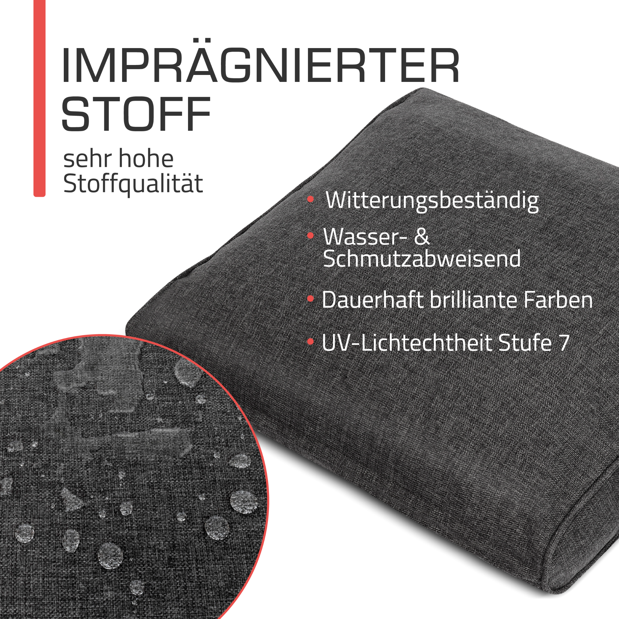 Outdoor Lounge Rückenkissen & Sitzkissen 8/10 cm dick Anthrazit - Loungekissen Ilano
