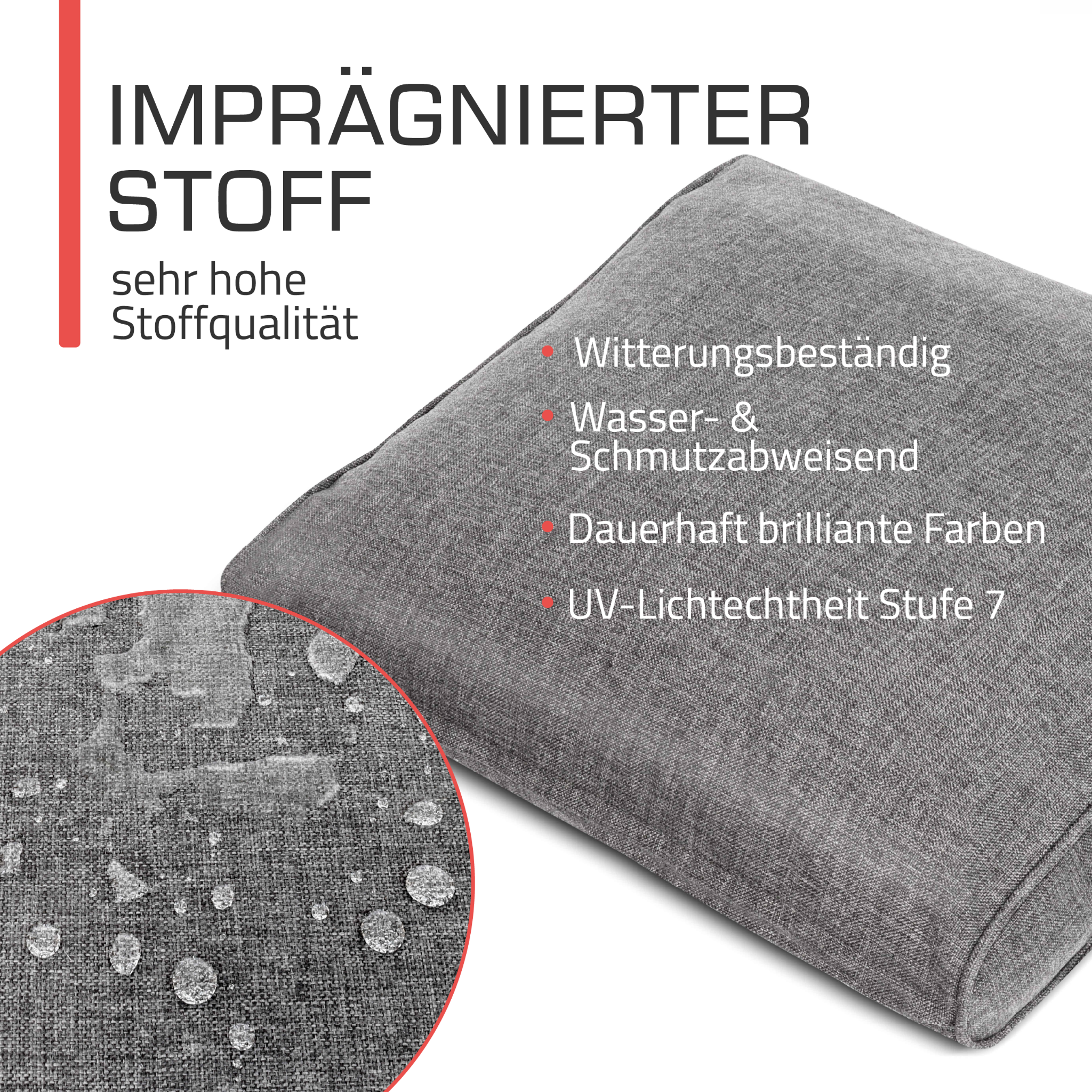 Outdoor Lounge Rückenkissen & Sitzkissen 10 cm dick Hellgrau - Loungekissen Ilano