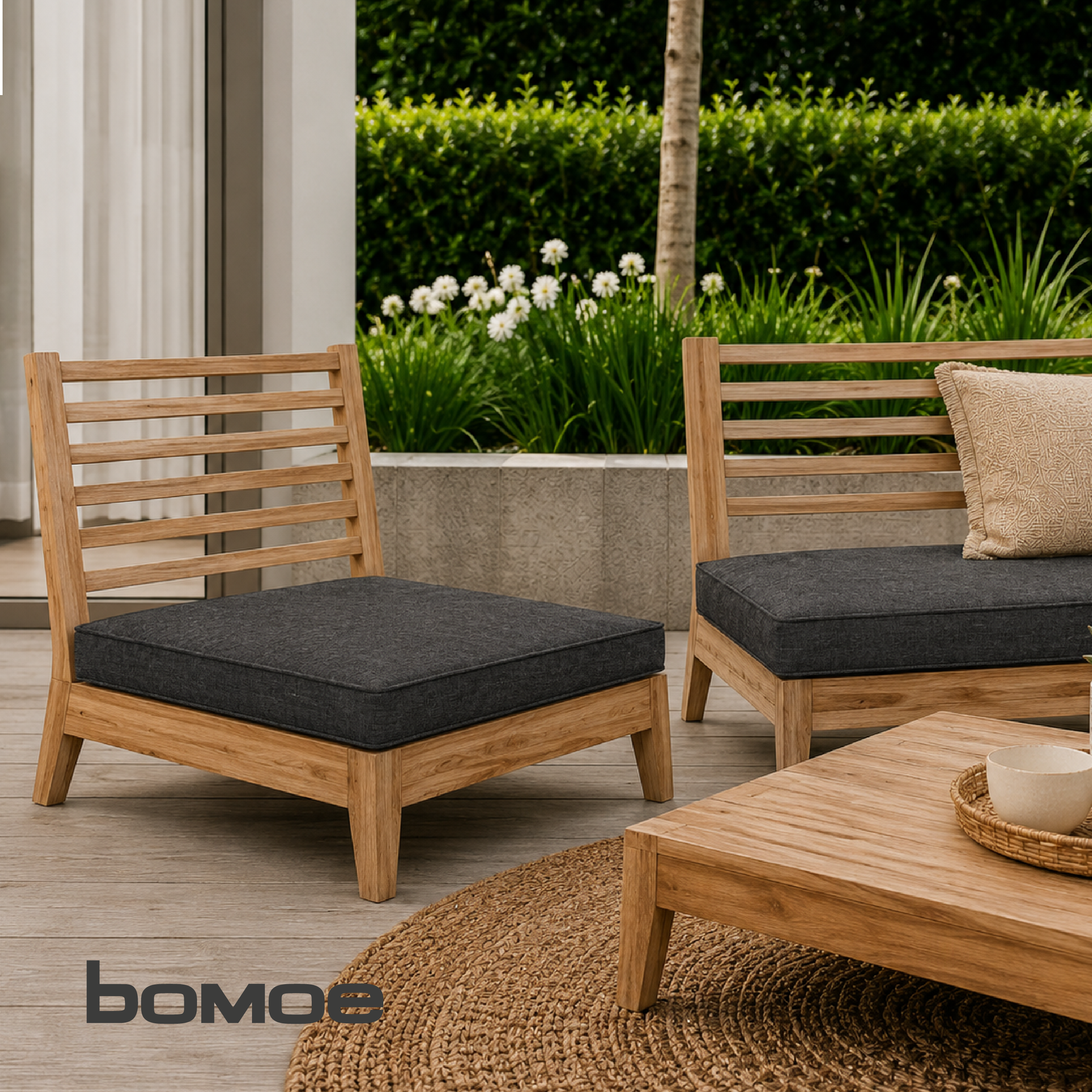 Outdoor Lounge Rückenkissen & Sitzkissen 8/10 cm dick Anthrazit - Loungekissen Ilano