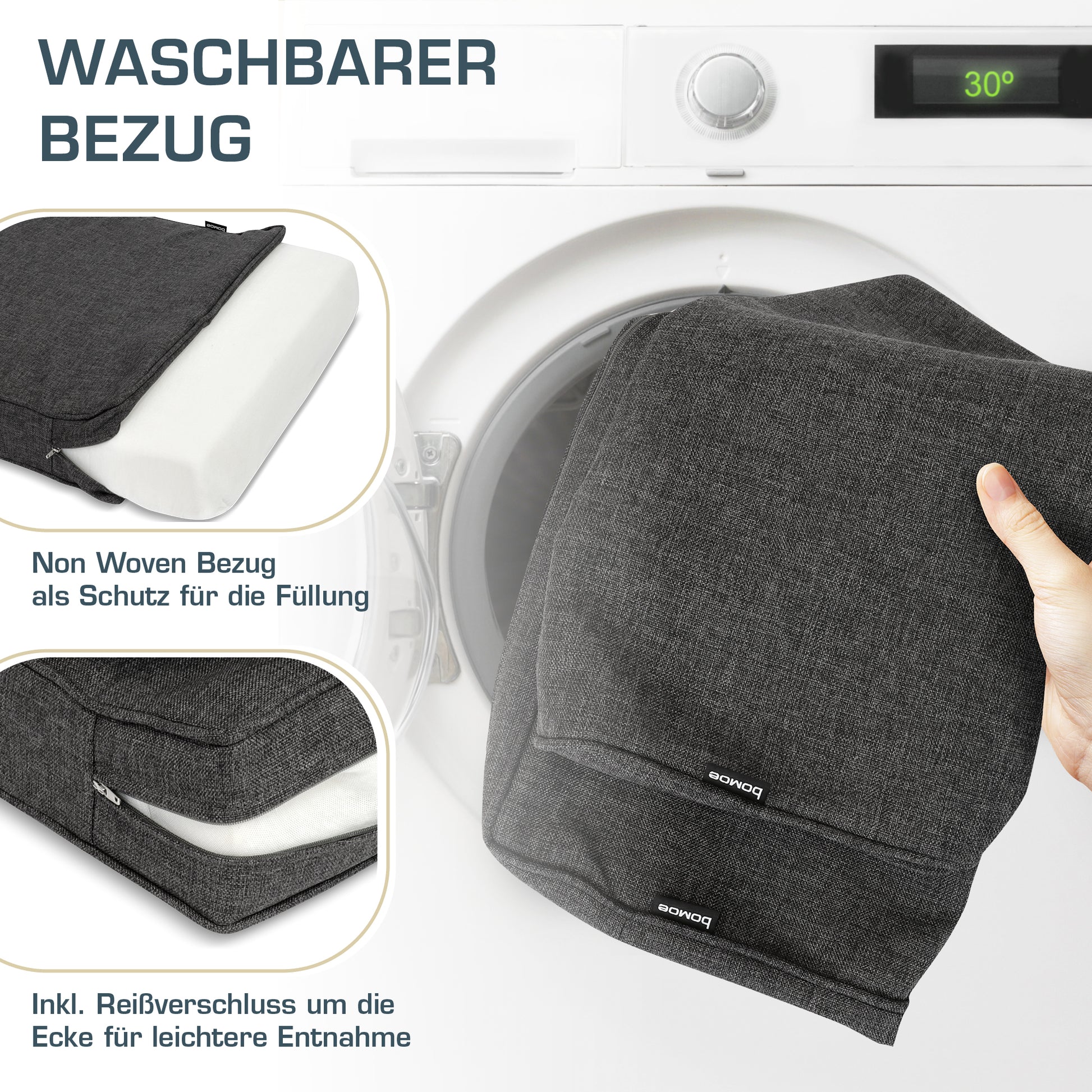 bomoe Outdoor Lounge Rückenkissen & Sitzkissen 8/10 cm dick Anthrazit 