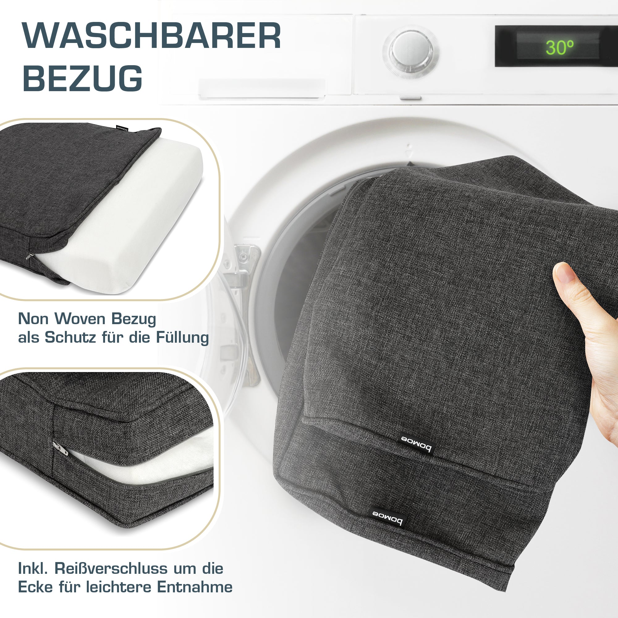 bomoe Outdoor Lounge Rückenkissen & Sitzkissen 8/10 cm dick Anthrazit 