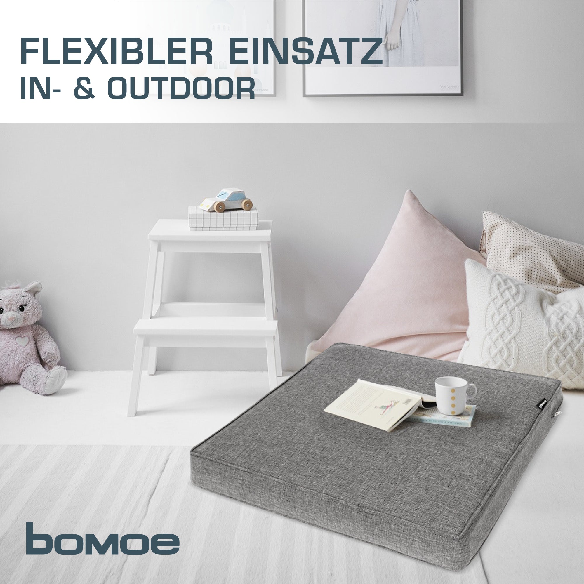 bomoe Outdoor Lounge Rückenkissen & Sitzkissen 10 cm dick Hellgrau – L
