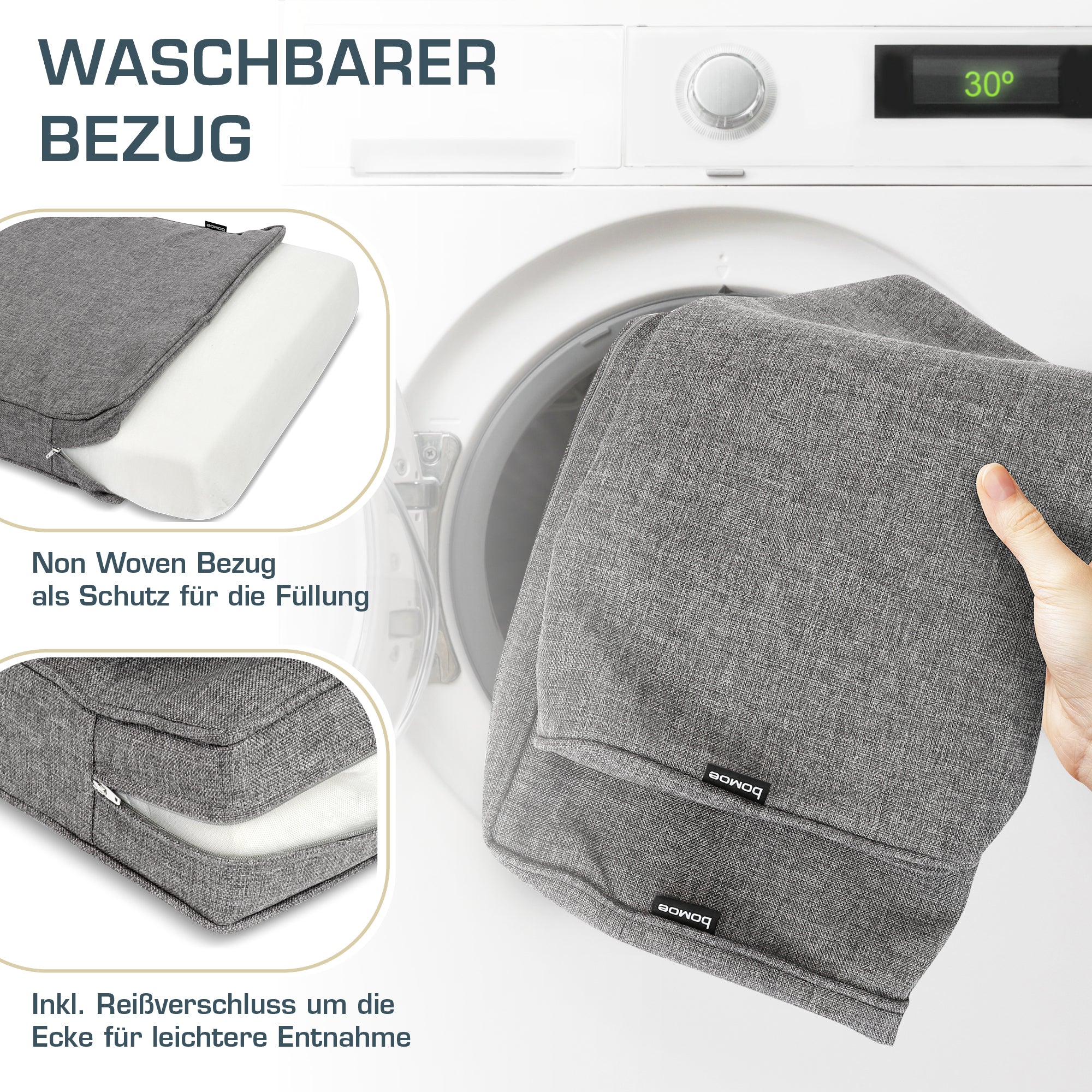 bomoe Outdoor Lounge Rückenkissen & Sitzkissen 10 cm dick Hellgrau – L