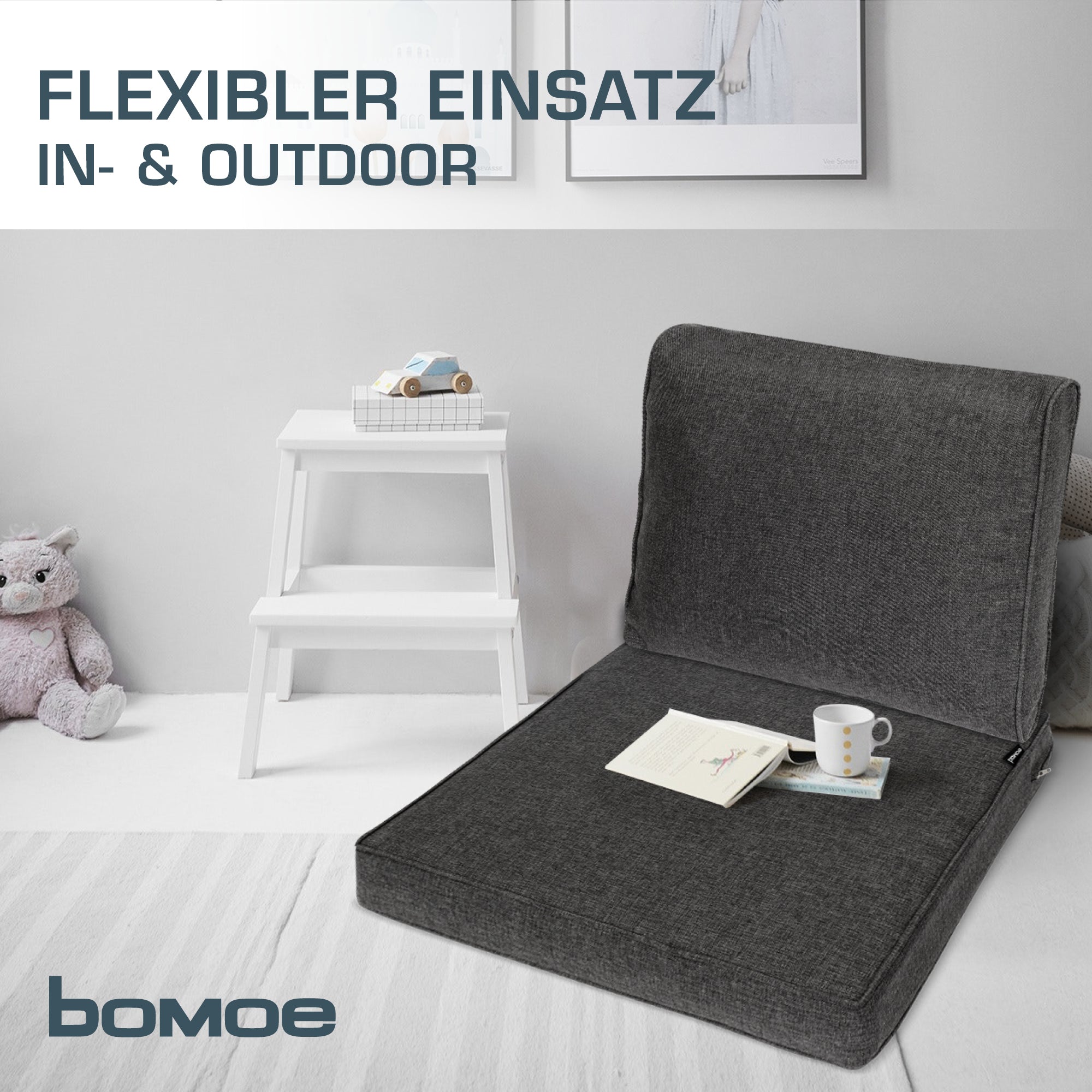bomoe Outdoor Lounge Rückenkissen & Sitzkissen 8/10 cm dick Anthrazit 