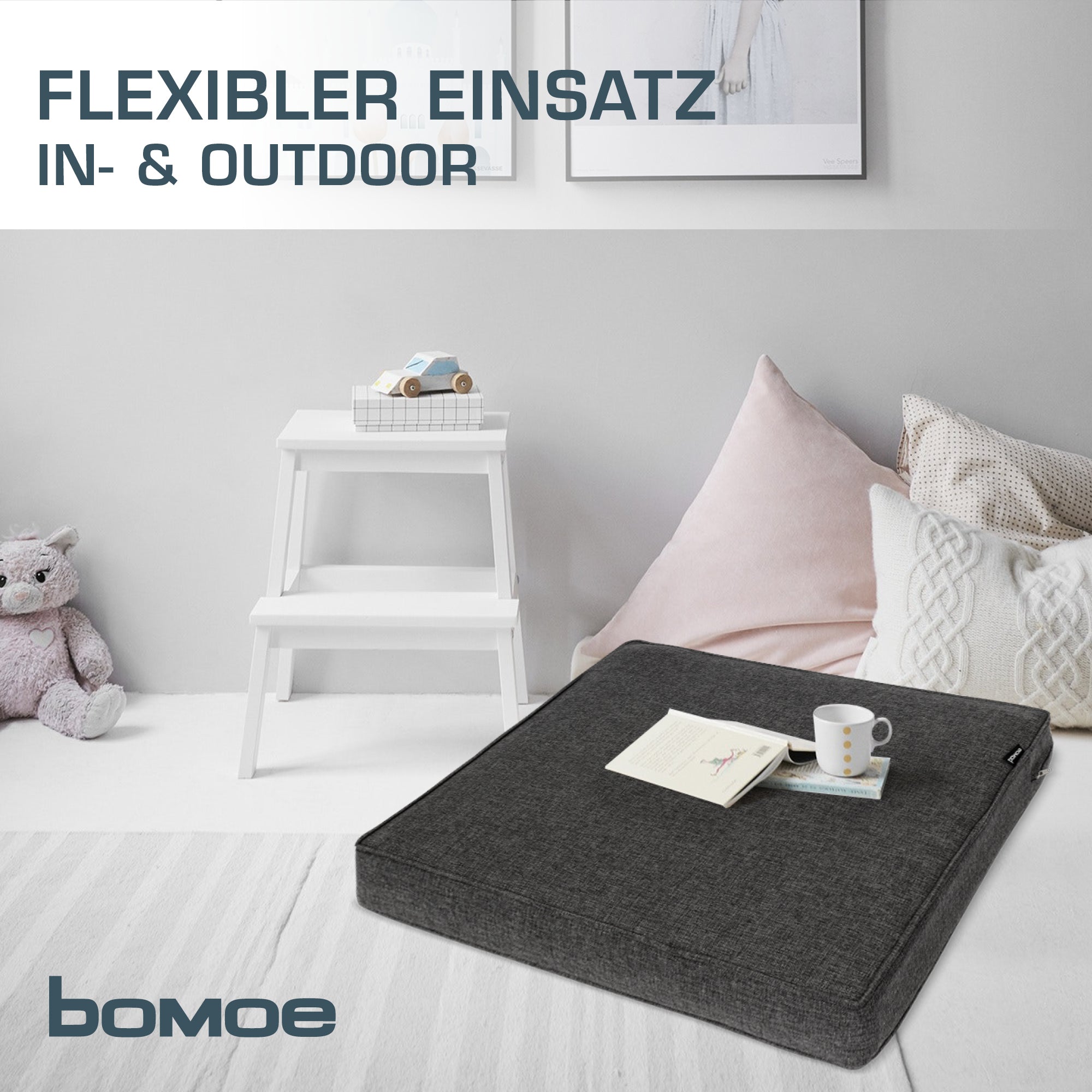 bomoe Outdoor Lounge Rückenkissen & Sitzkissen 8/10 cm dick Anthrazit 