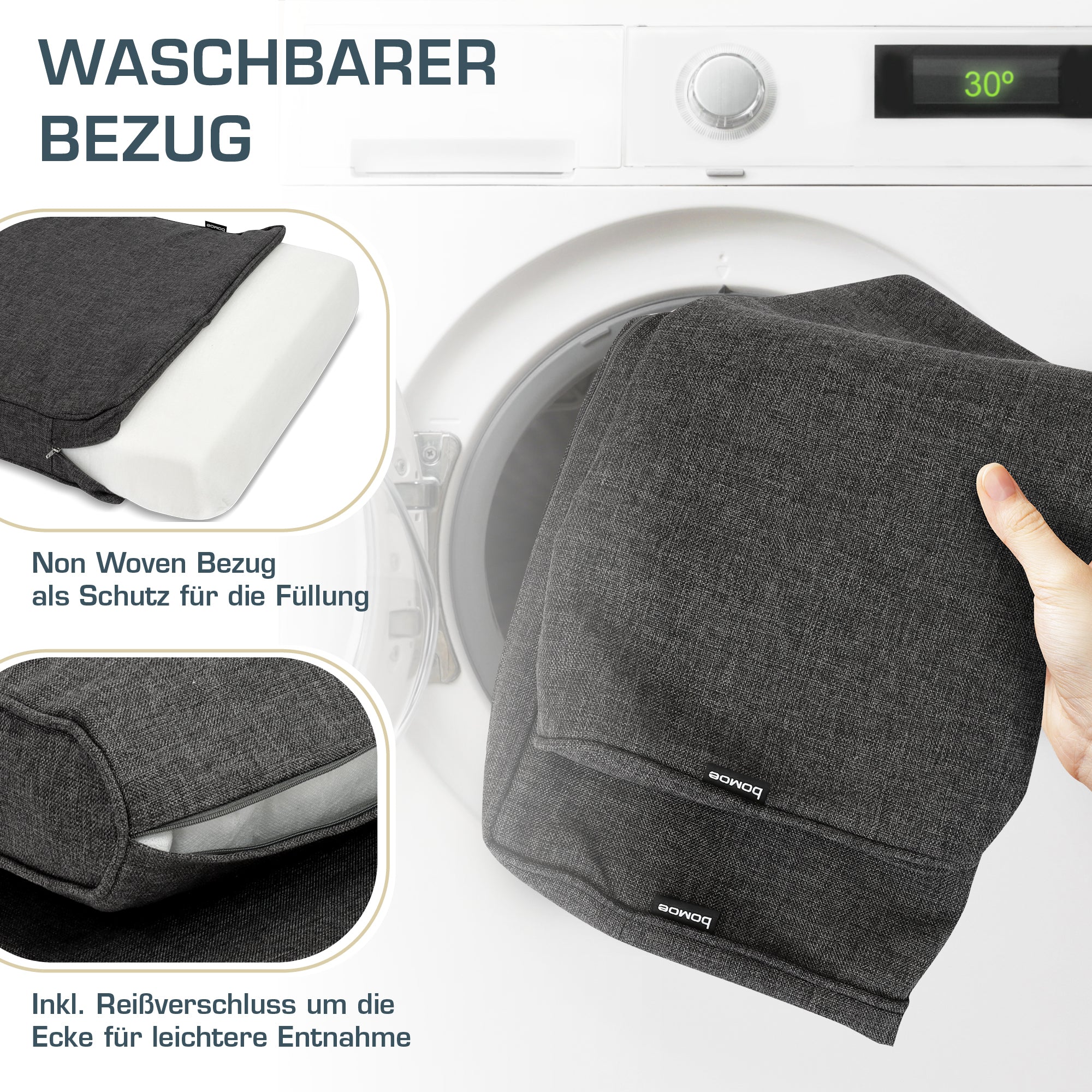 bomoe Outdoor Lounge Rückenkissen & Sitzkissen 8/10 cm dick Anthrazit 