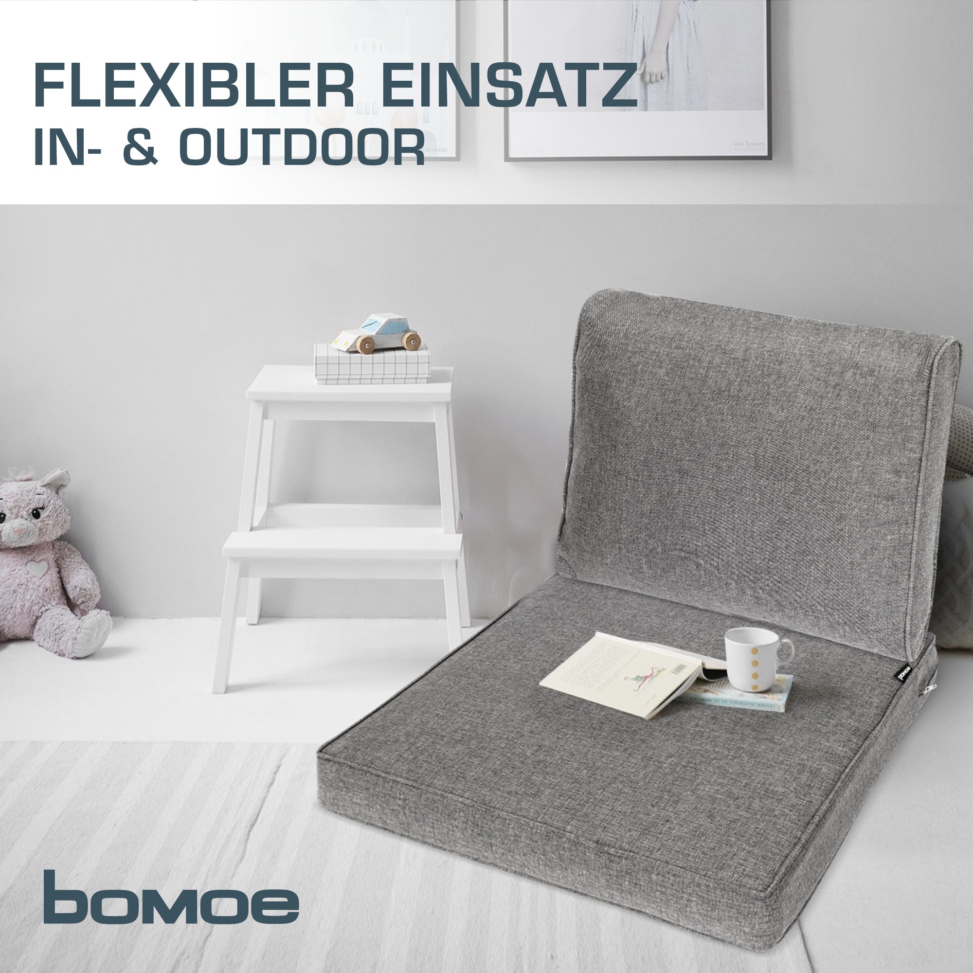 bomoe Outdoor Lounge Rückenkissen & Sitzkissen 10 cm dick Hellgrau – L