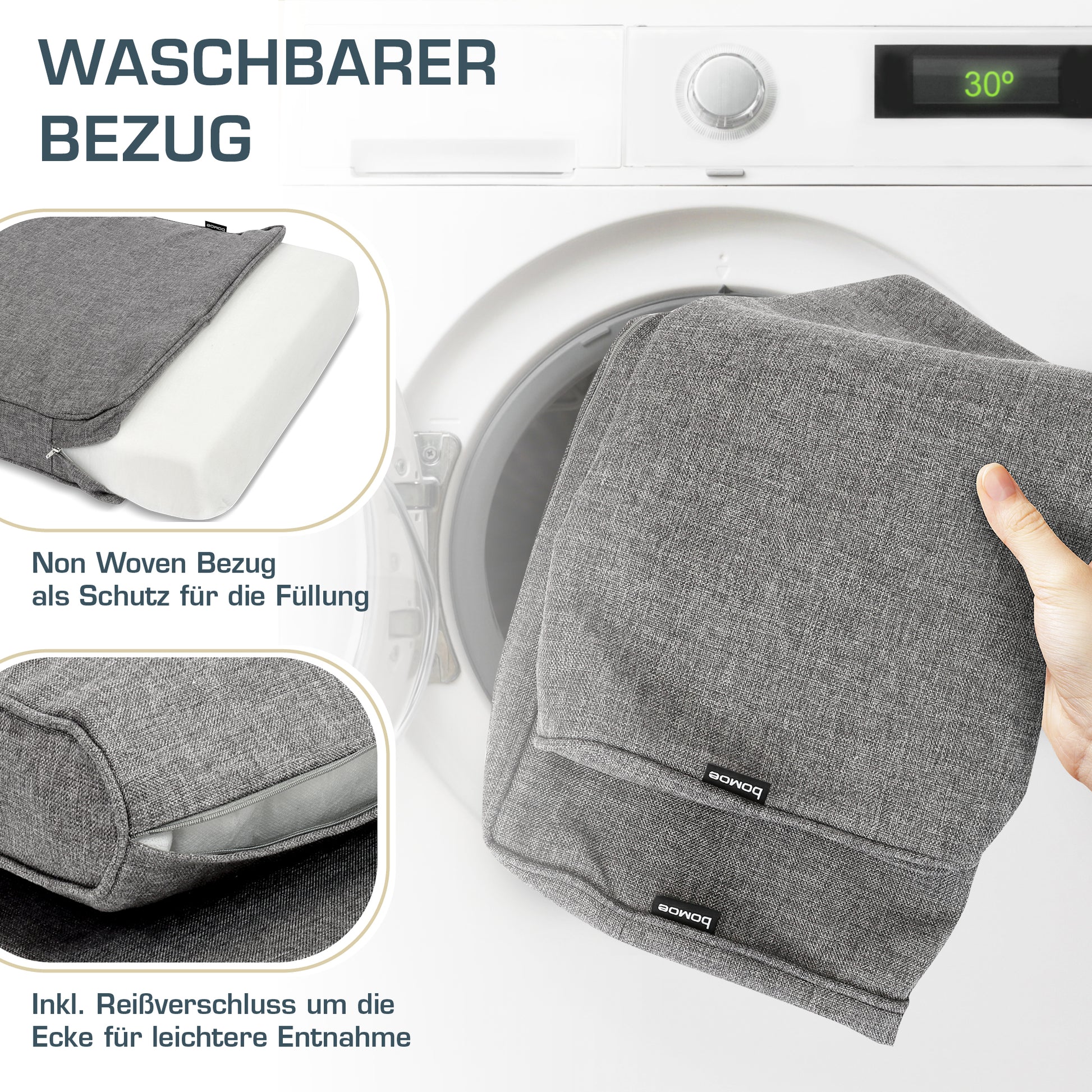bomoe Outdoor Lounge Rückenkissen & Sitzkissen 10 cm dick Hellgrau – L