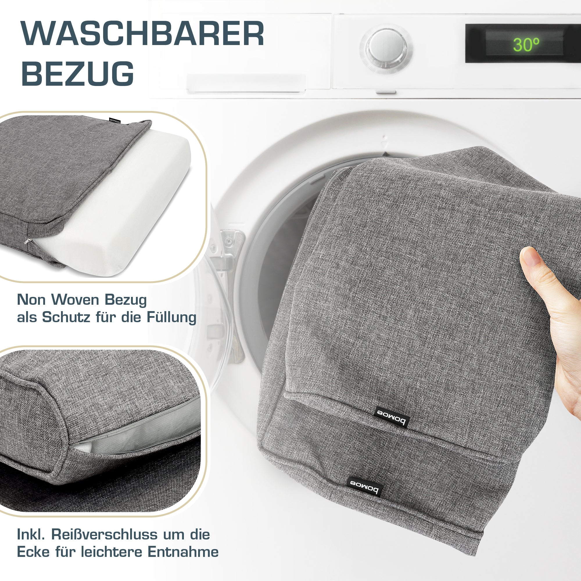 bomoe Outdoor Lounge Rückenkissen & Sitzkissen 10 cm dick Hellgrau – L