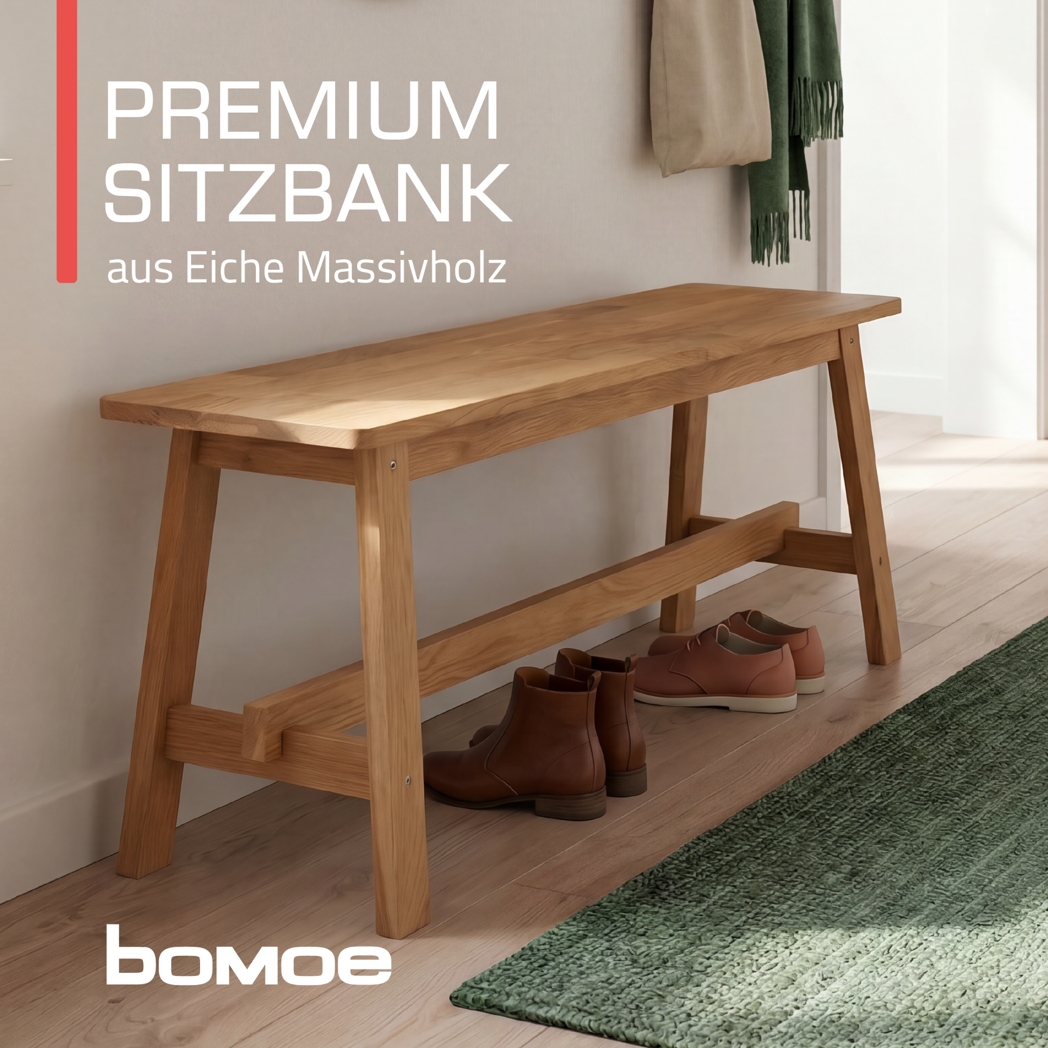 Indoor Sitzbank 100/120/150 cm & Hocker aus FSC® Massiv Eichenholz Bamberg