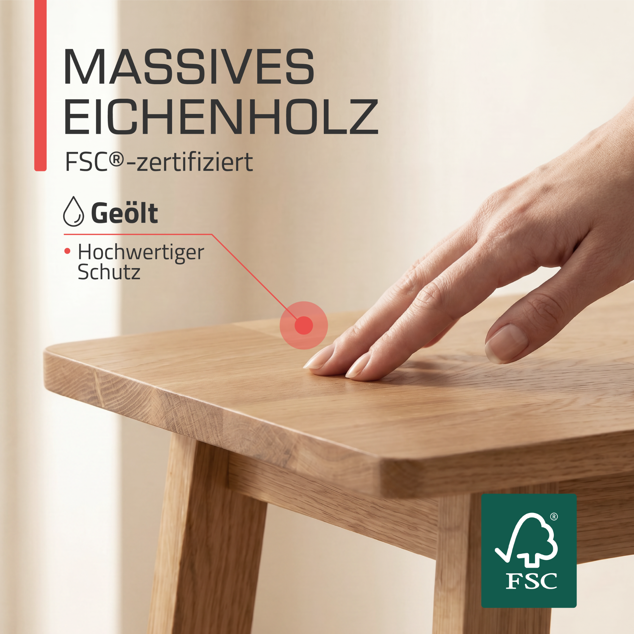 Indoor Sitzbank 100/120/150 cm & Hocker aus FSC® Massiv Eichenholz Bamberg