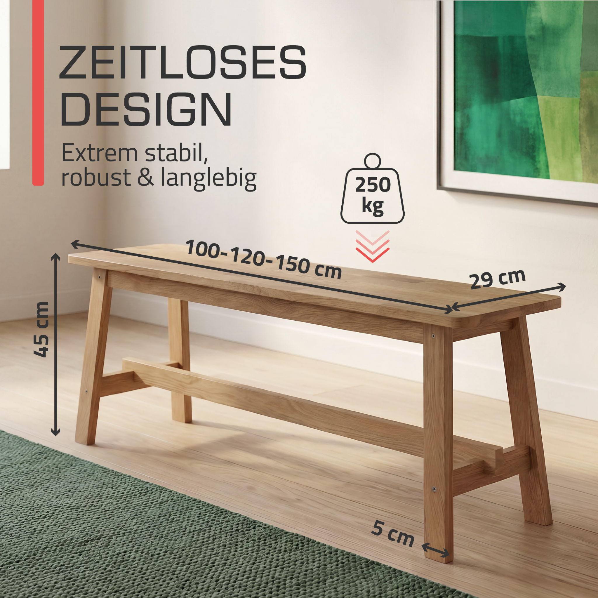 Indoor Sitzbank 100/120/150 cm & Hocker aus FSC® Massiv Eichenholz Bamberg