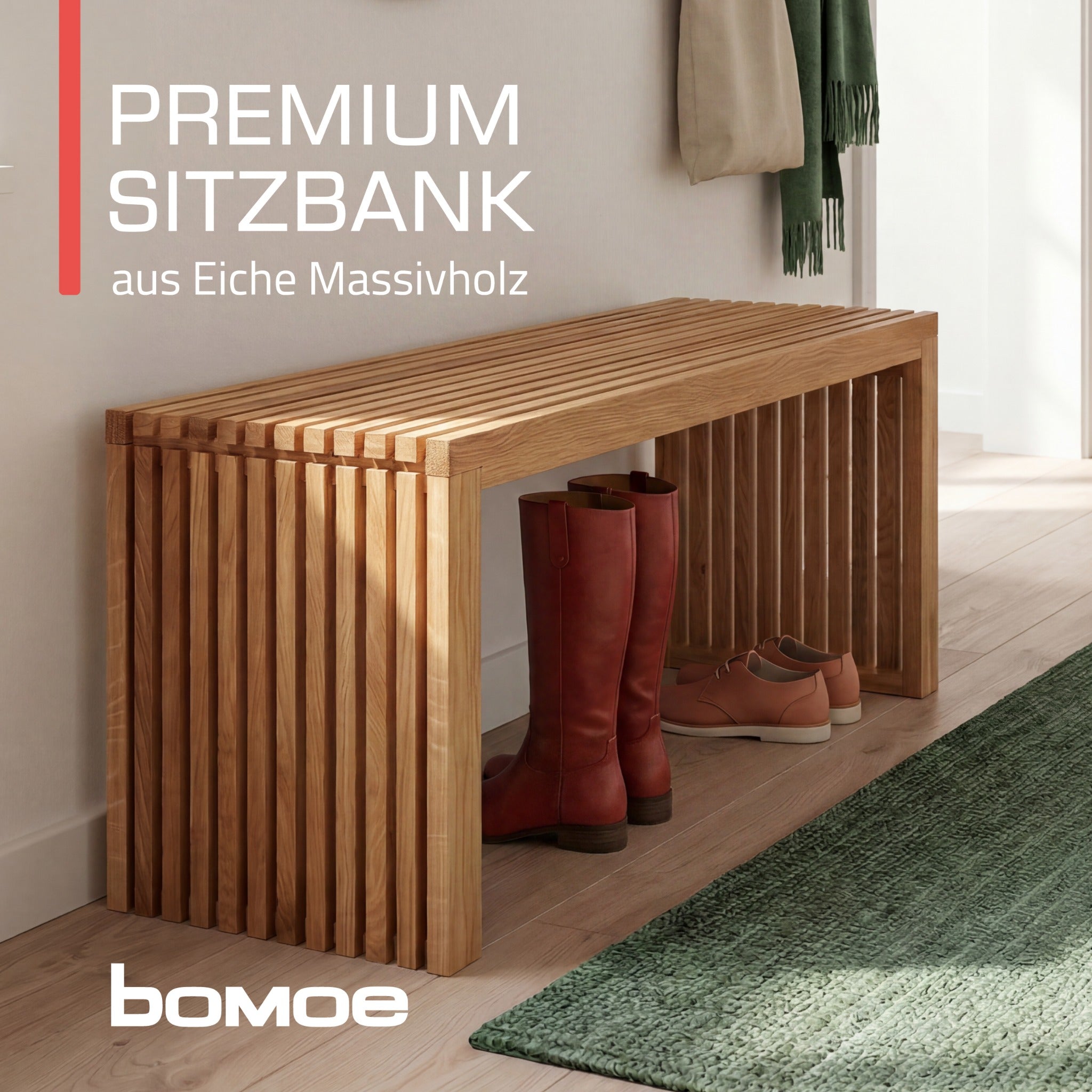 Indoor Sitzbank 100/120/150 cm & Hocker aus FSC® Massiv Eichenholz Eichberg
