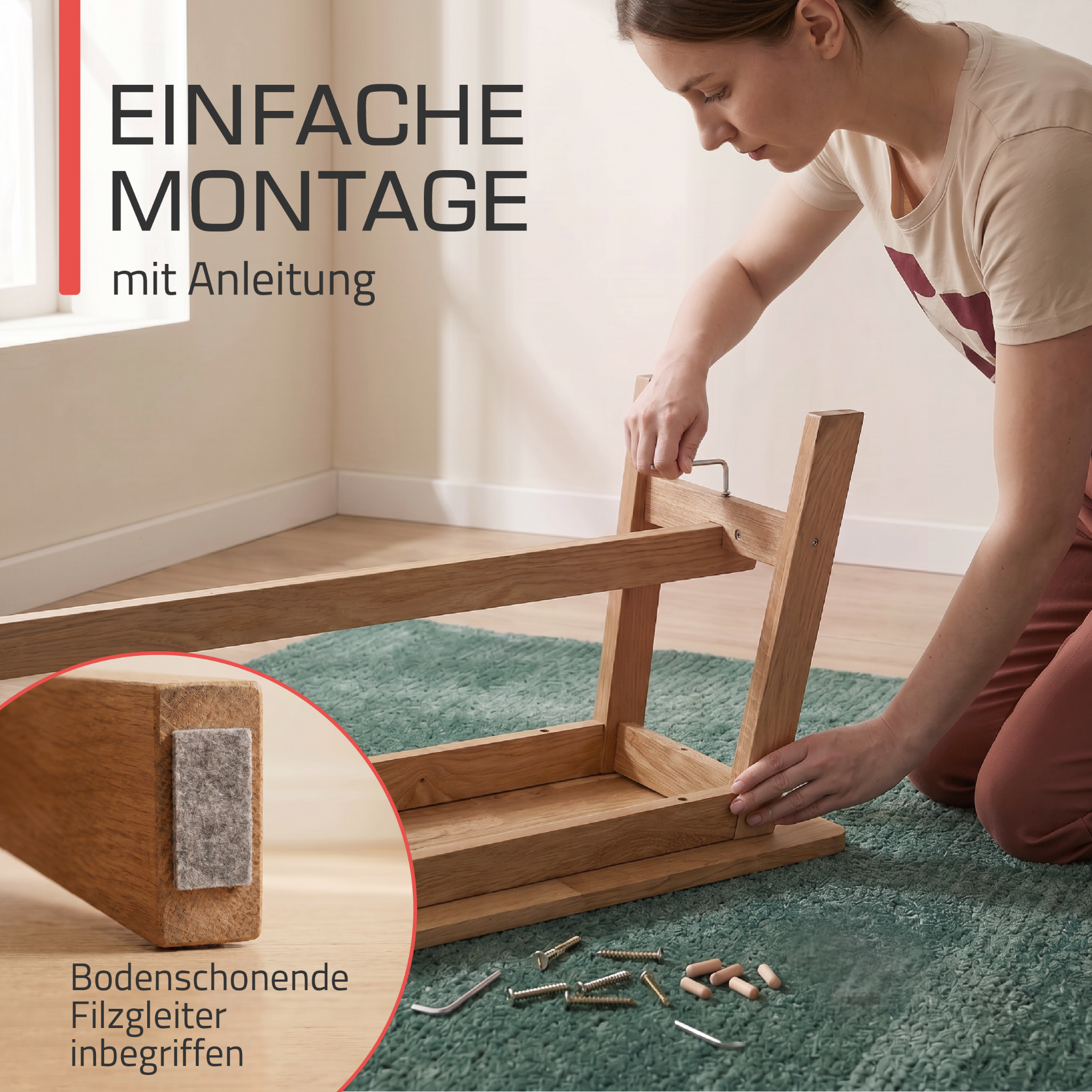 Indoor Sitzbank 100/120/150 cm & Hocker aus FSC® Massiv Eichenholz Bamberg