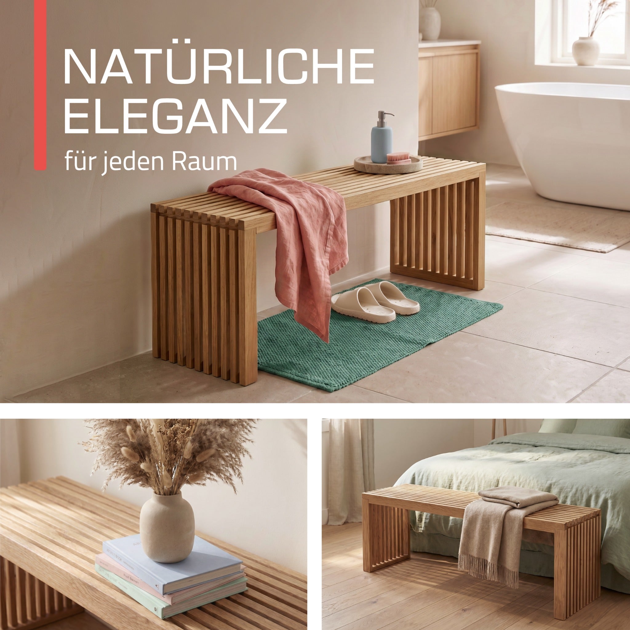 Indoor Sitzbank 100/120/150 cm & Hocker aus FSC® Massiv Eichenholz Eichberg