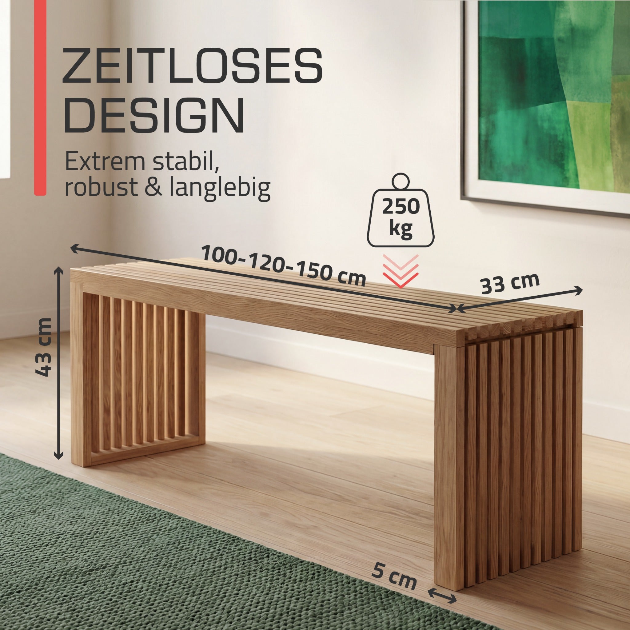 Indoor Sitzbank 100/120/150 cm & Hocker aus FSC® Massiv Eichenholz Eichberg