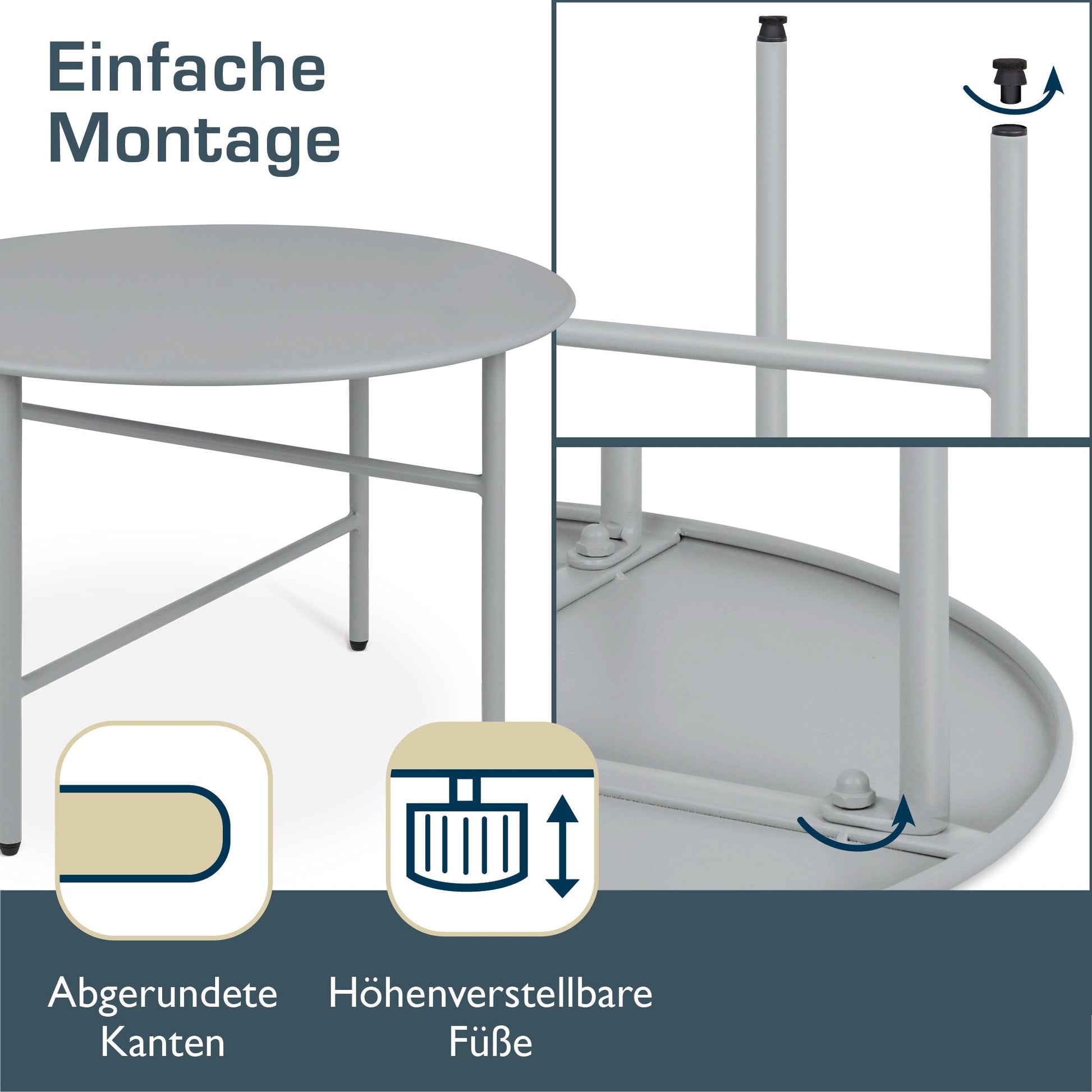 2er Set runde Beistelltische aus Metall mit kratz- und rostbeständiger Pulverbeschichtung für Indoor und Outdoor Nutzung