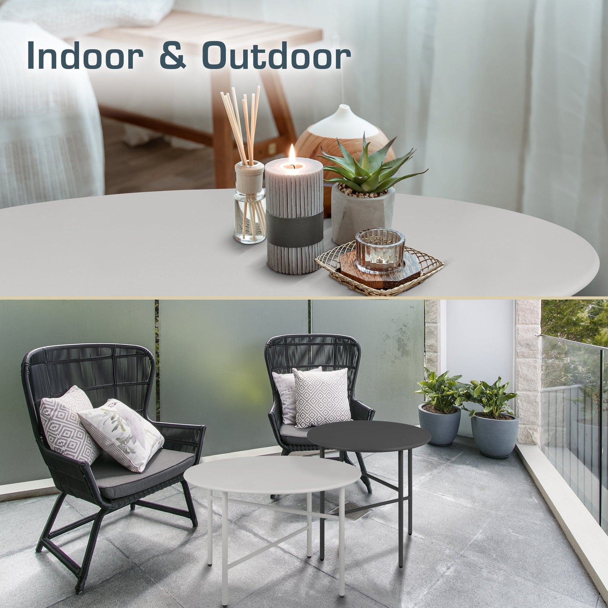 2er Set Beistelltisch Metall Finn minimalistisches Design für Indoor und Outdoor robust und rostbeständig