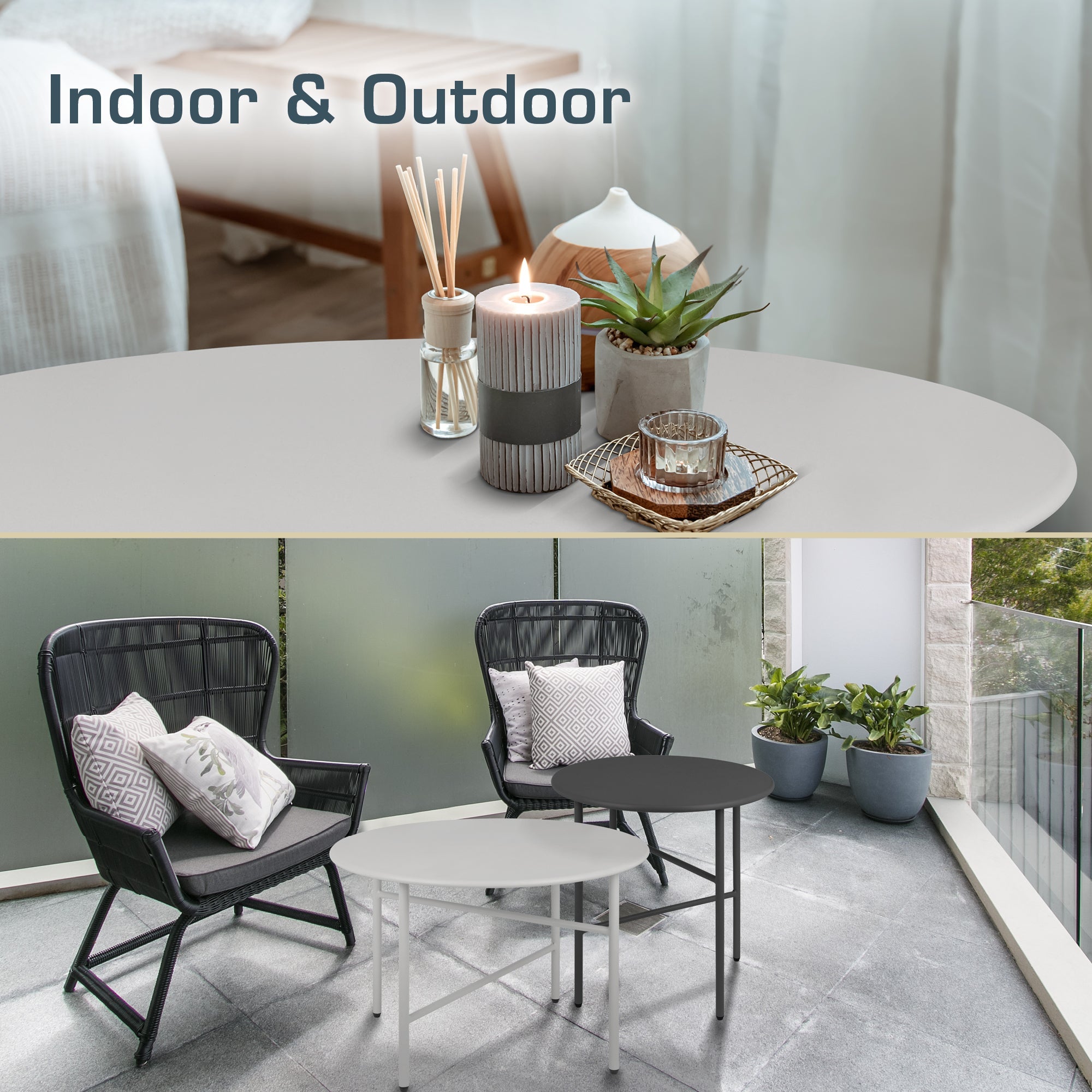 2er Set Beistelltisch Metall Finn minimalistisches Design für Indoor und Outdoor robust und rostbeständig