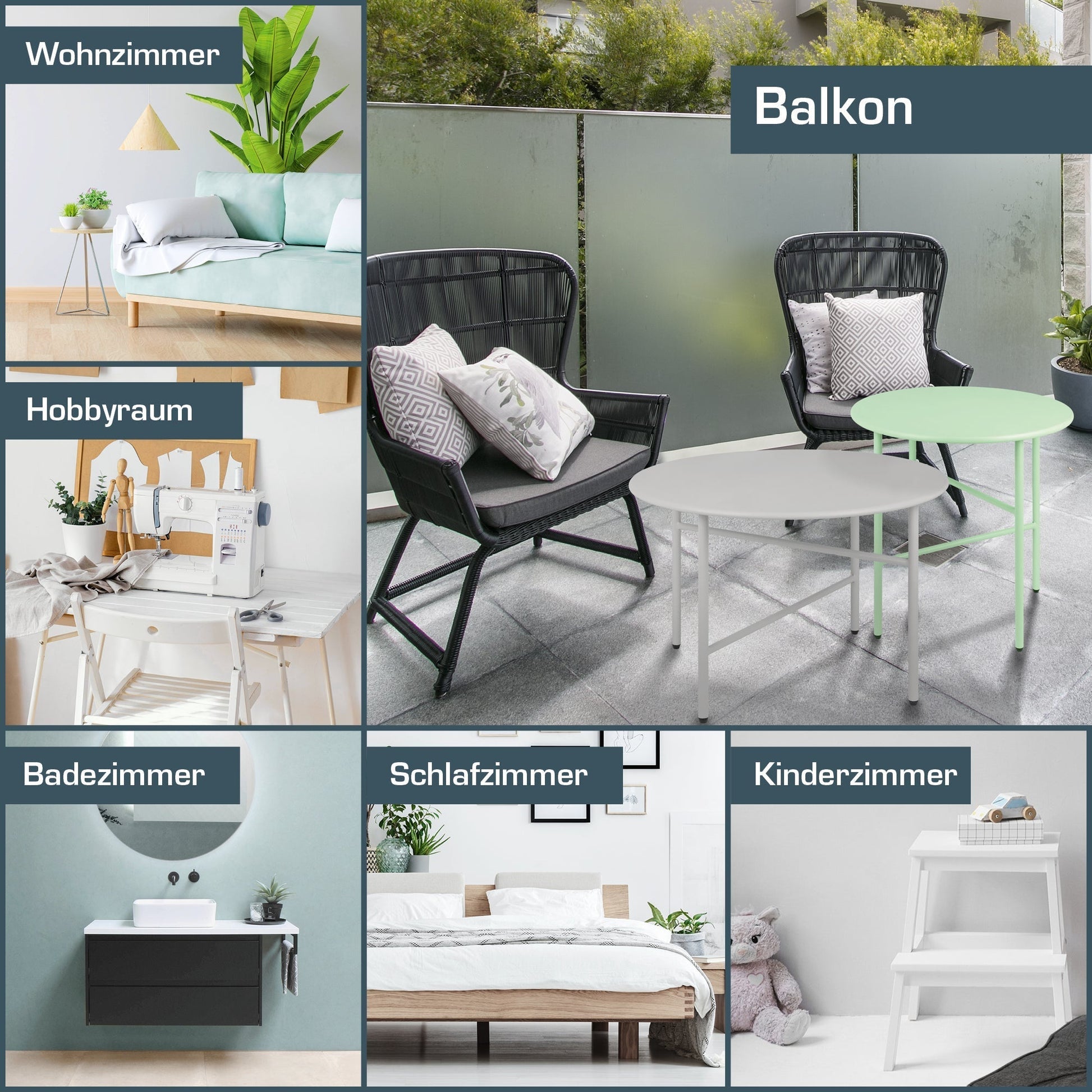 2er Set runder Beistelltisch Metall Finn für Indoor und Outdoor mit kratzfester Pulverbeschichtung