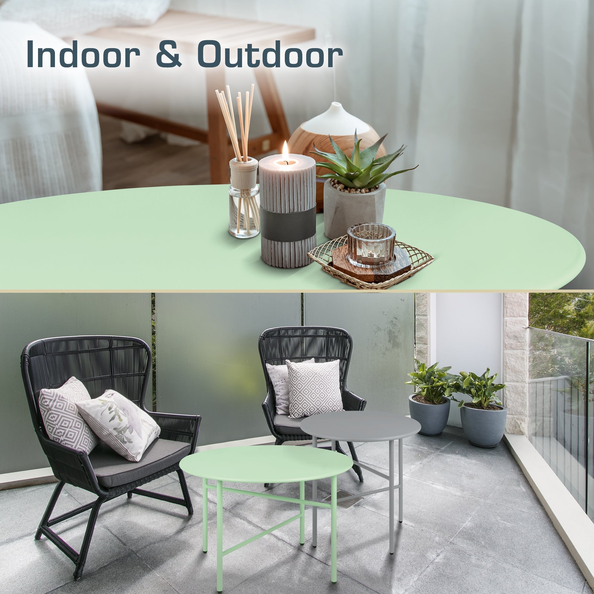 2er Set Beistelltisch Metall Finn mit kratzfester Pulverbeschichtung, minimalistisches Design für Indoor und Outdoor Nutzung
