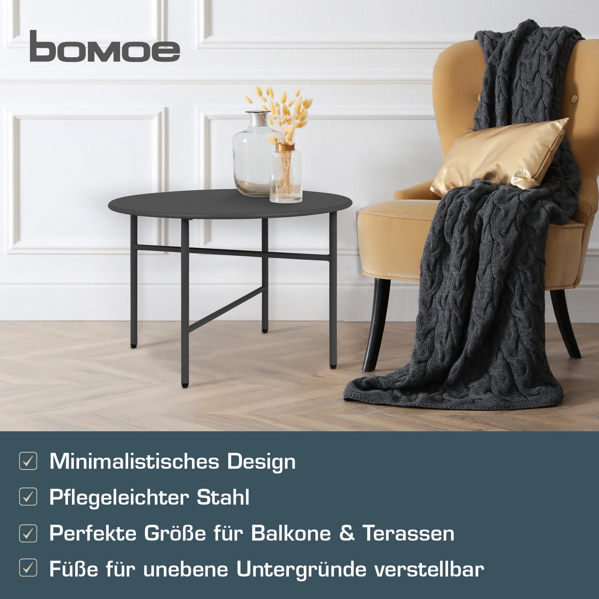 2er Set runde Beistelltische Metall mit kratzfester, rostbeständiger Pulverbeschichtung für Indoor und Outdoor Nutzung