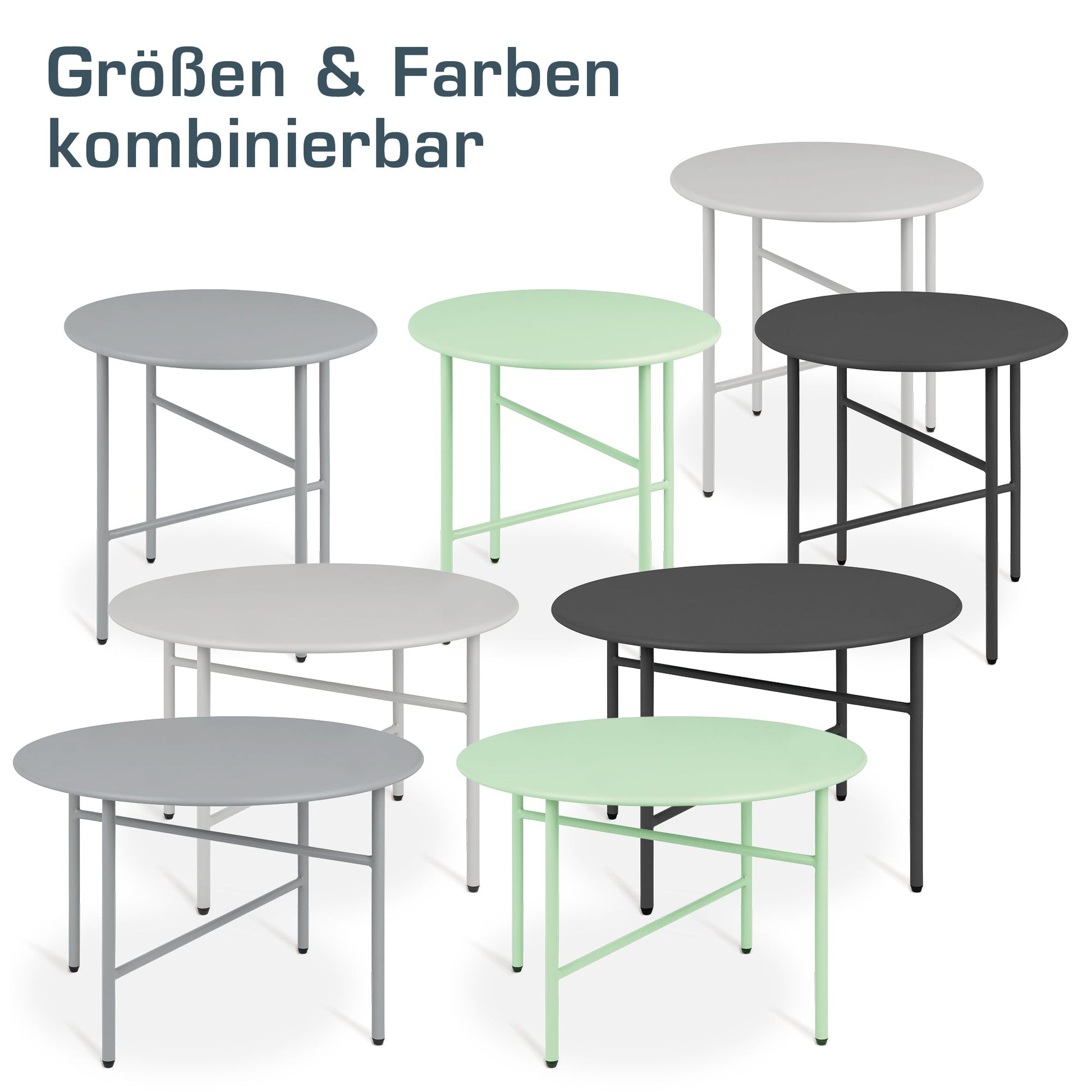 2er Set runde Beistelltische Metall Finn für Indoor und Outdoor mit kratzfester Pulverbeschichtung