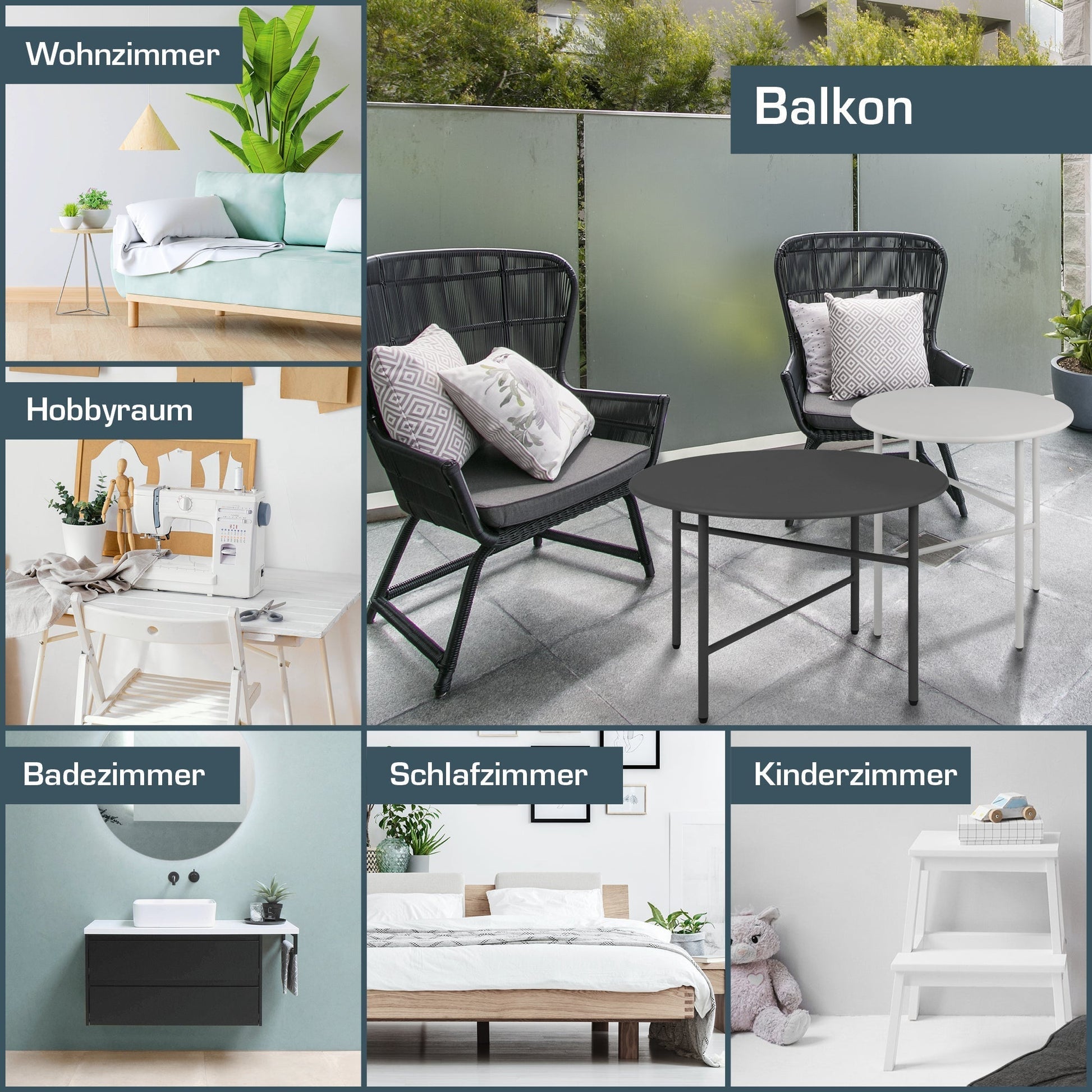 2er Set runde Beistelltische Finn aus kratz- und rostbeständigem Metall für Indoor und Outdoor Nutzung