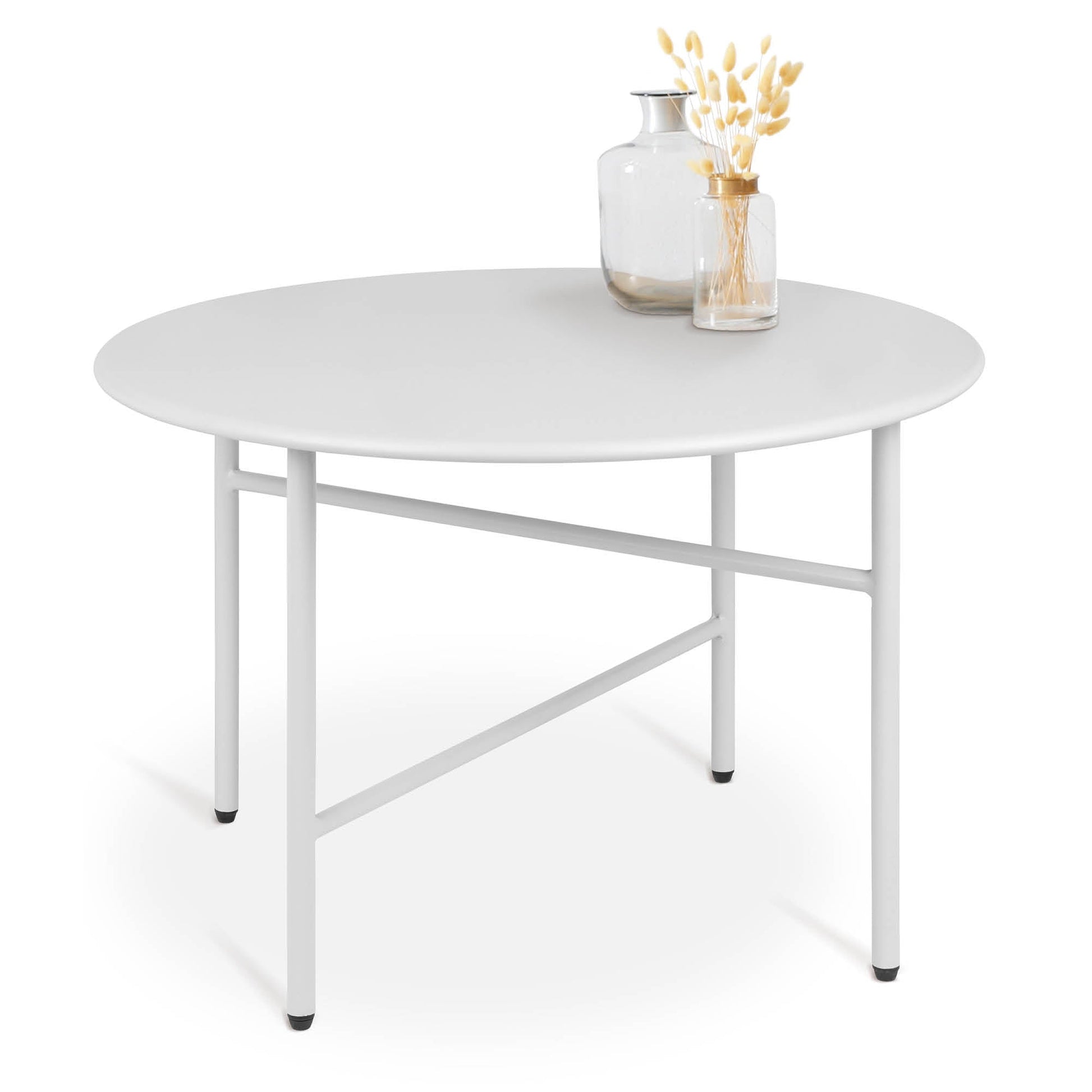 2er Set runde Beistelltische Metall für Indoor und Outdoor mit minimalistischem Design und verstellbaren Füßen