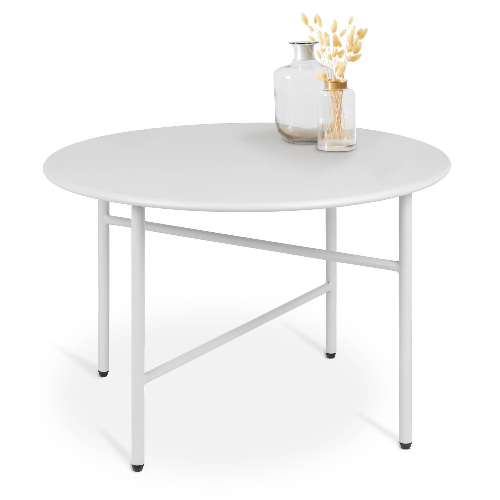 2er Set runde Beistelltische Metall für Indoor und Outdoor mit minimalistischem Design und verstellbaren Füßen