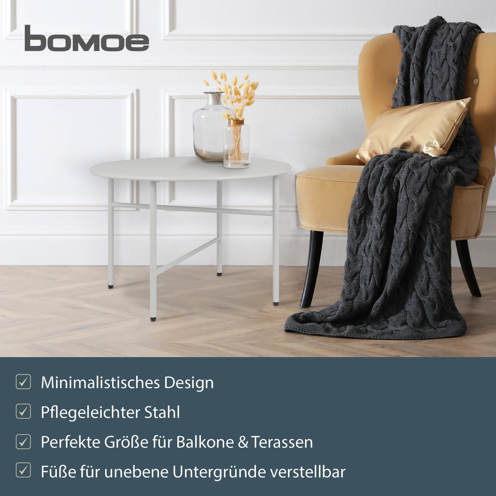 2er Set runde Beistelltische Metall Finn für Indoor und Outdoor mit minimalistischer Pulverbeschichtung