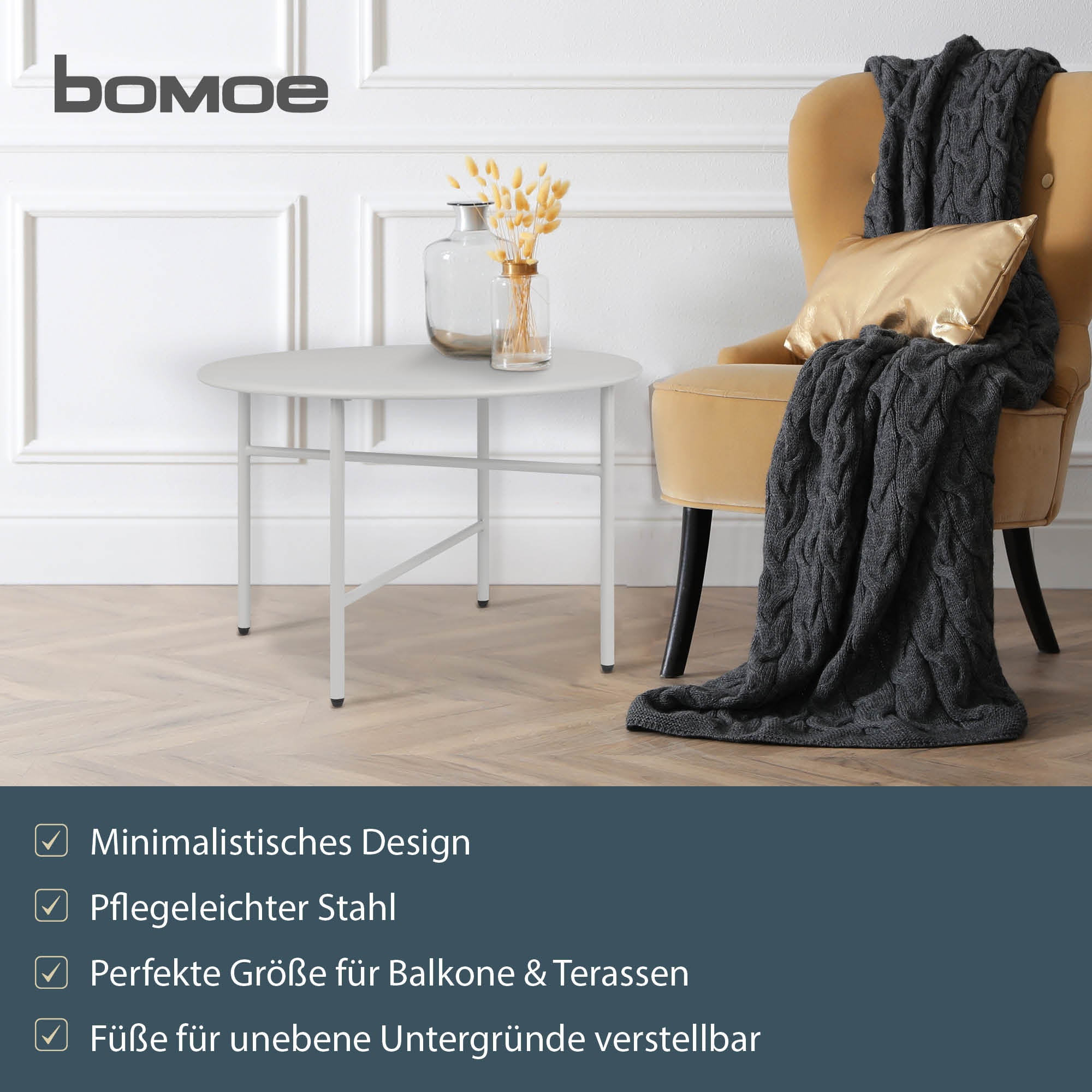 2er Set runde Beistelltische Metall Finn für Indoor und Outdoor mit minimalistischer Pulverbeschichtung