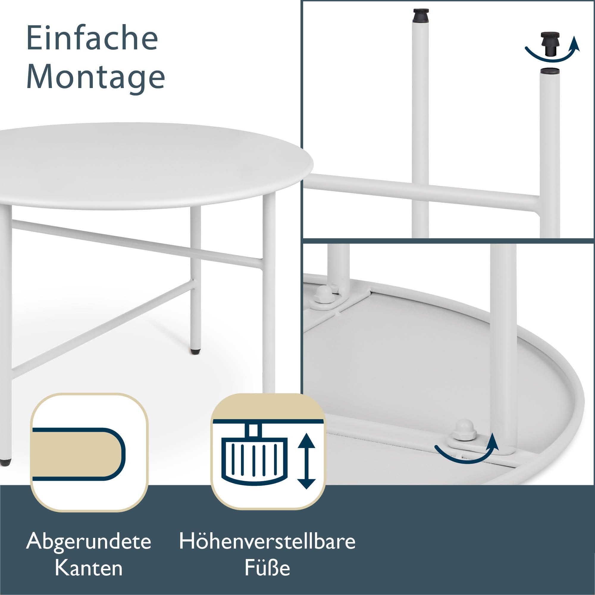 2er Set Beistelltisch Metall Finn mit pulverbeschichteter, kratz- und rostbeständiger Oberfläche für Indoor und Outdoor, minimalistisches Design, stabil und vielseitig nutzbar