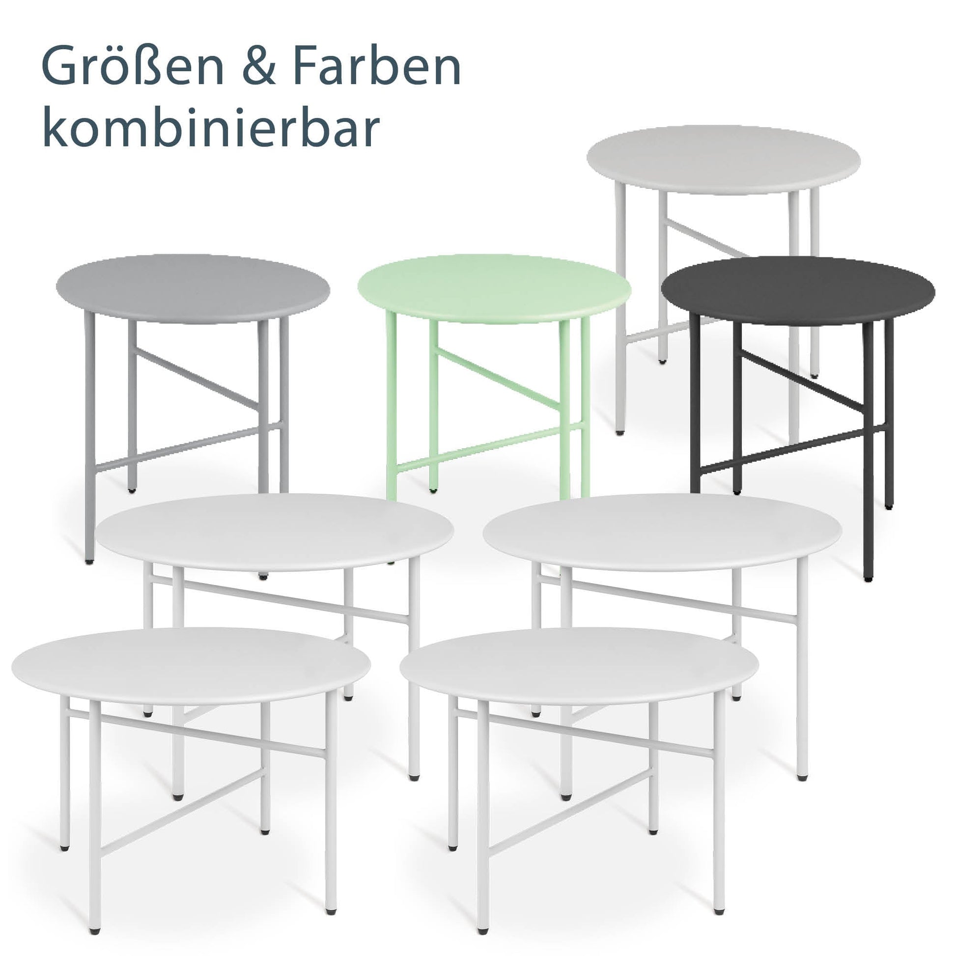 2er Set runde Beistelltische aus Metall für Indoor und Outdoor mit kratzfester Pulverbeschichtung