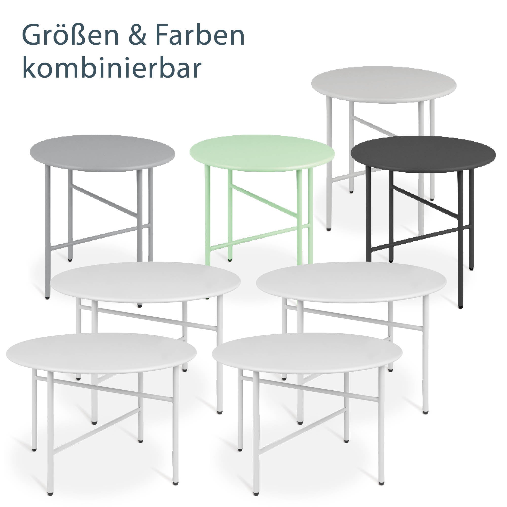 2er Set runde Beistelltische aus Metall für Indoor und Outdoor mit kratzfester Pulverbeschichtung