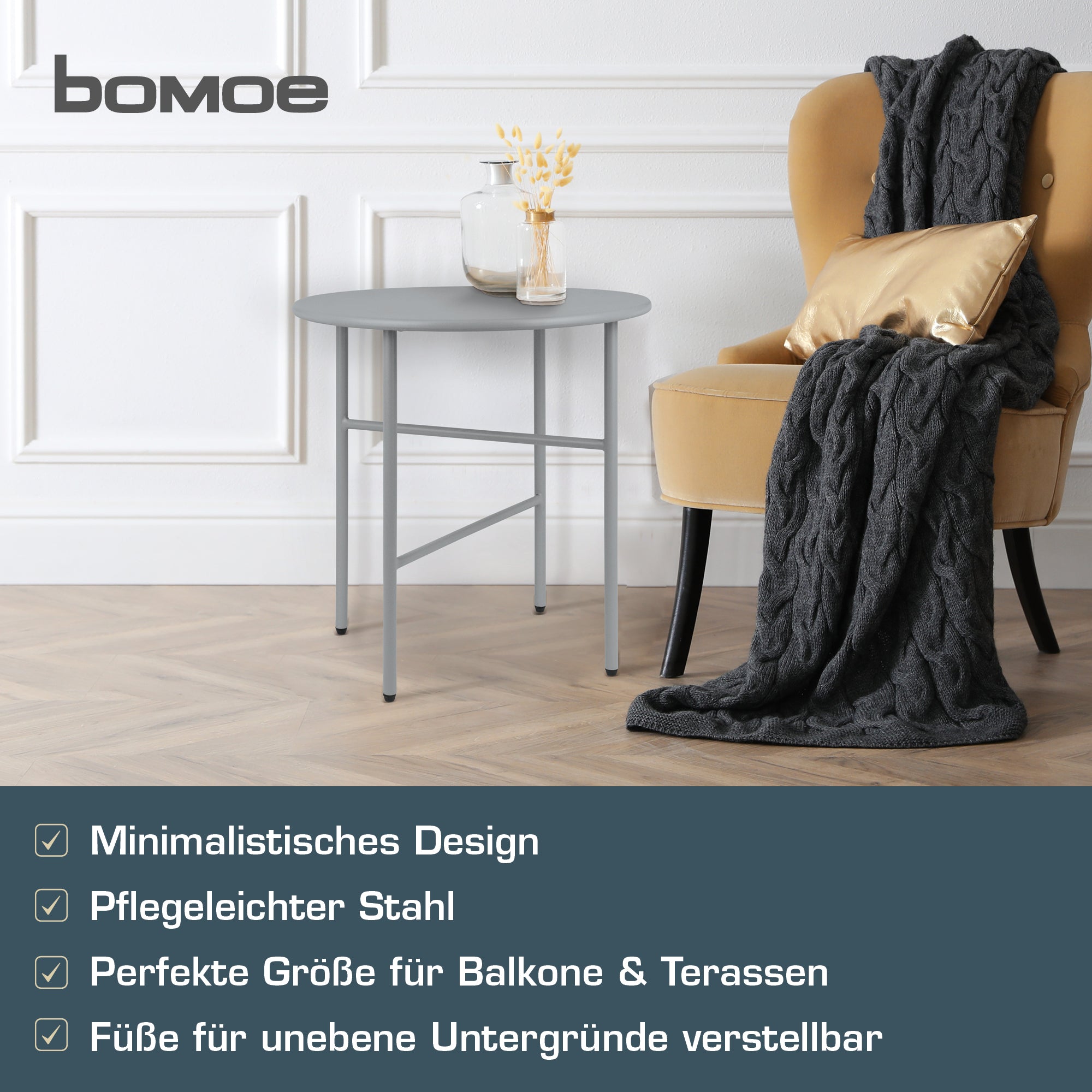 Moderner runder Beistelltisch Metall für Indoor und Outdoor mit kratzfester Oberfläche