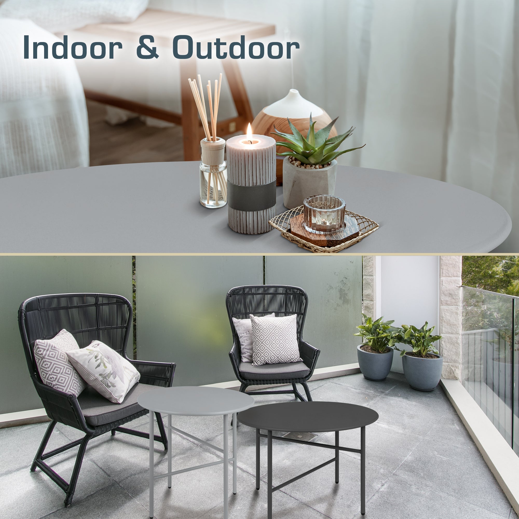 Runder Beistelltisch Metall Finn mit pulverbeschichtetem Gestell für Balkon und Wohnzimmer, kratz- und rostbeständig, minimalistisch, verstellbare Füße