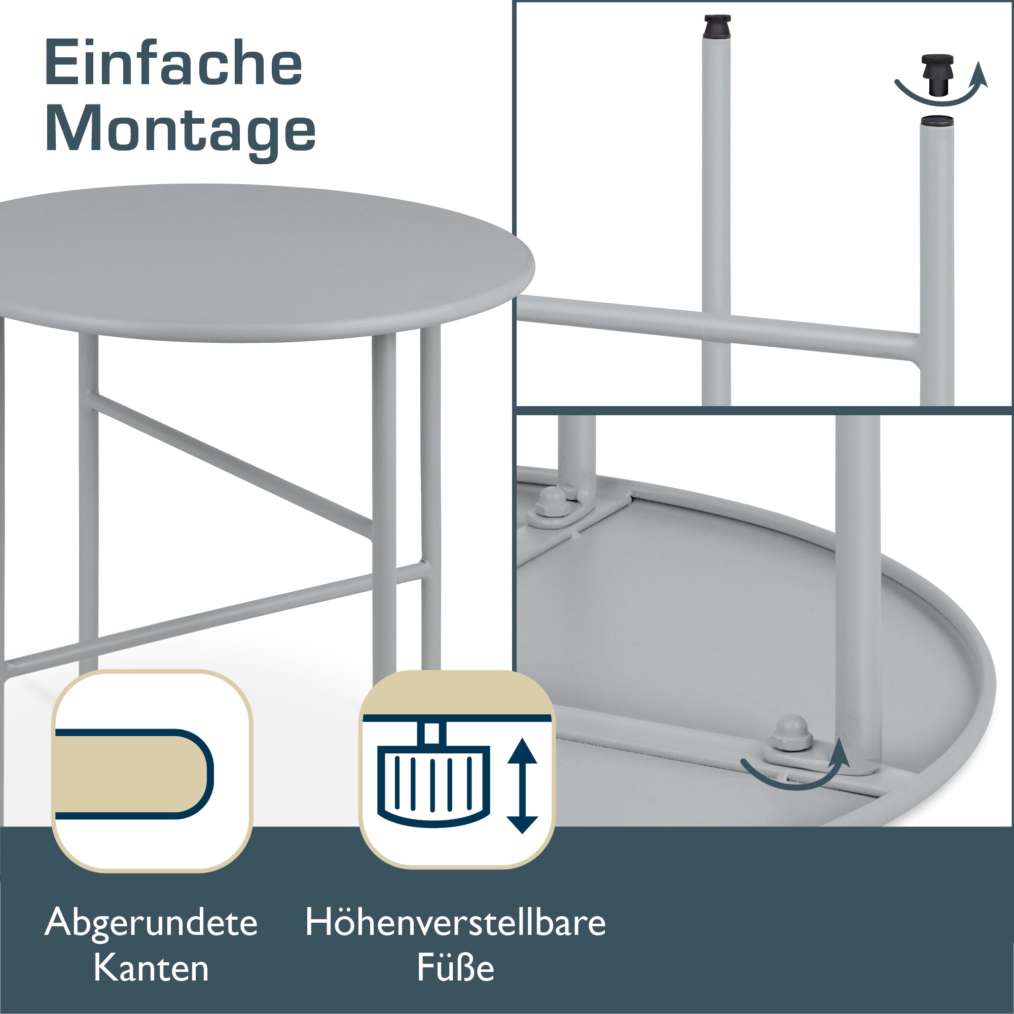Moderner runder Beistelltisch Metall für Indoor und Outdoor mit kratzfester, rostbeständiger Oberfläche, ideal für Balkon, Garten und Wohnzimmer