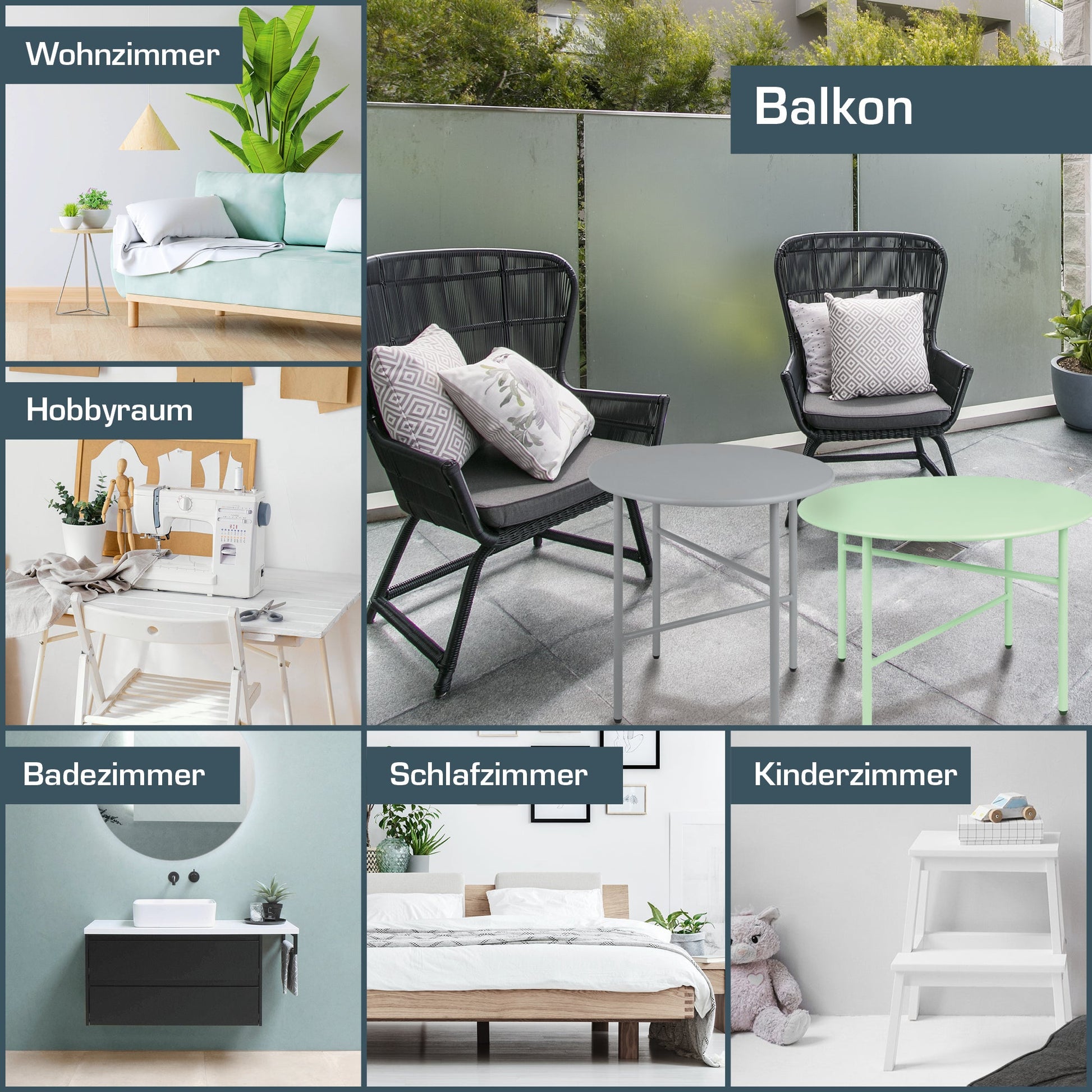 Moderner Beistelltisch Metall Finn für Balkon und Wohnzimmer, kratz- und rostbeständig, pulverbeschichtet, stabil und vielseitig einsetzbar