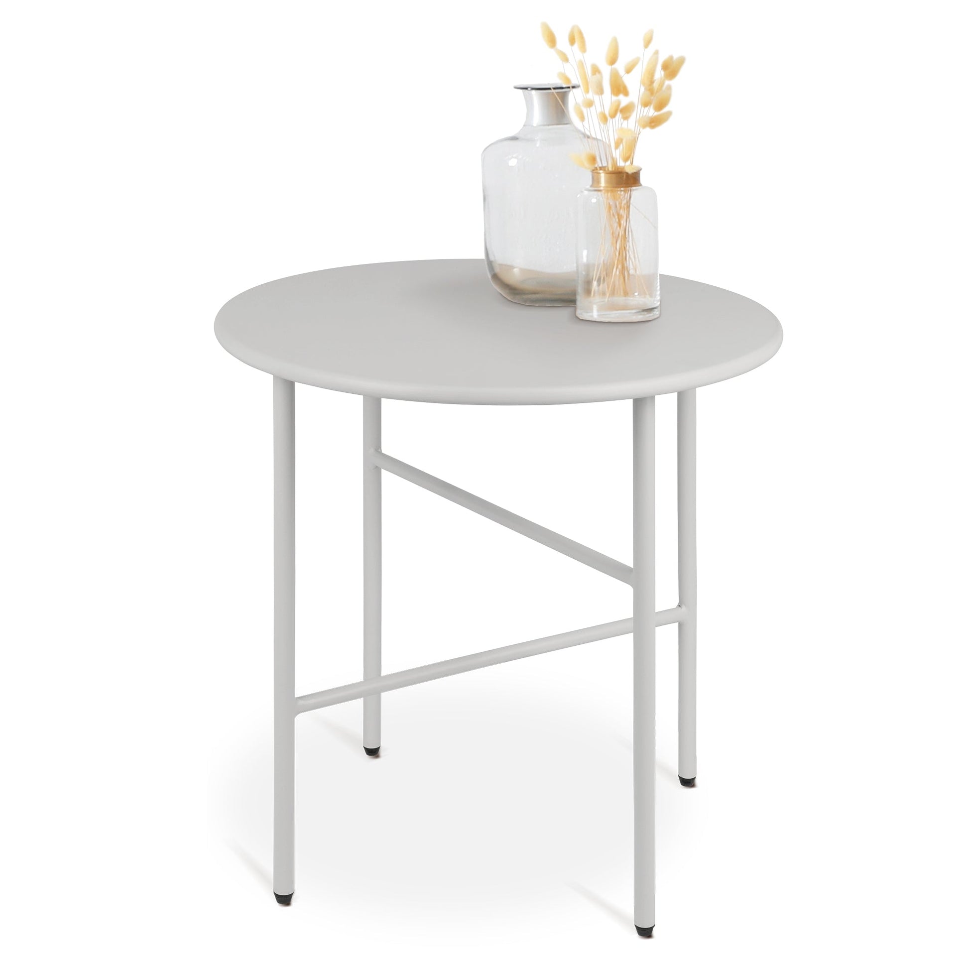 Moderner runder Beistelltisch Metall Finn für Balkon und Wohnzimmer, kratz- und rostbeständig, verstellbare Füße, minimalistisch
