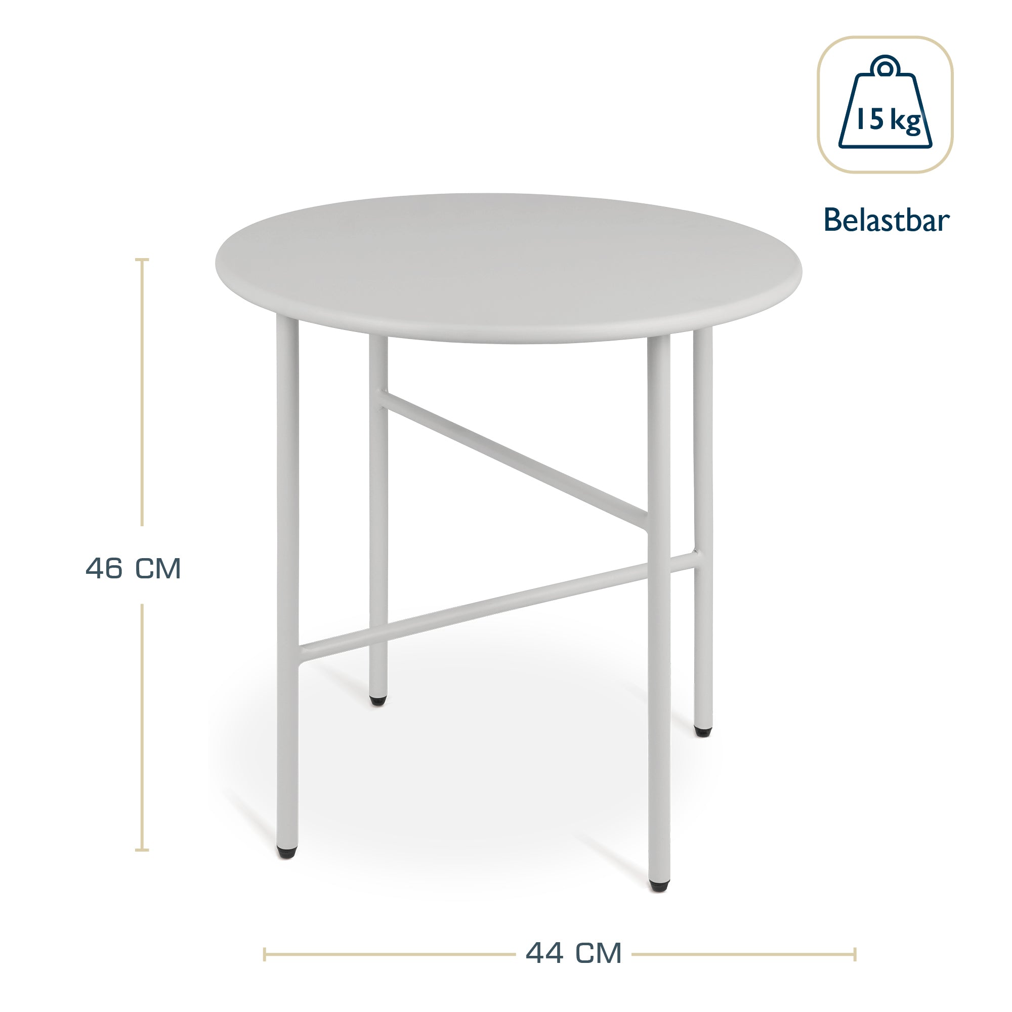 Moderner runder Beistelltisch Metall Finn für Balkon und Wohnzimmer, kratz- und rostbeständig, stabil mit verstellbaren Füßen
