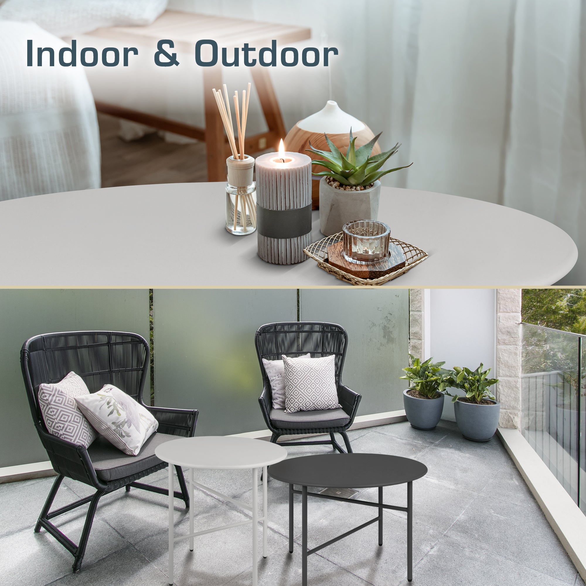 Moderner runder Beistelltisch Metall Finn für Indoor und Outdoor mit kratzfester Pulverbeschichtung