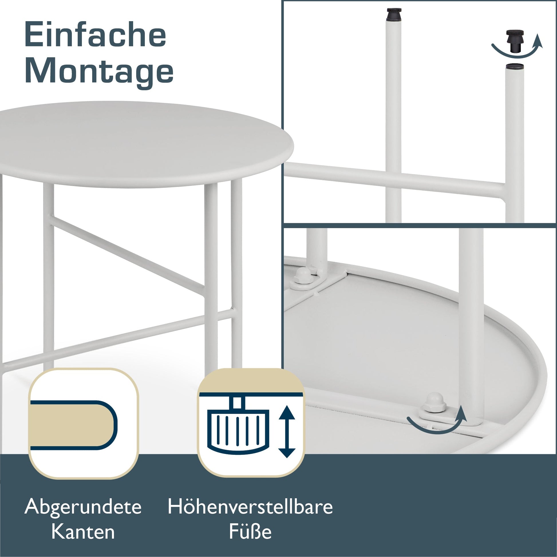 Moderner runder Beistelltisch Metall mit kratzfester Pulverbeschichtung für Indoor und Outdoor Nutzung
