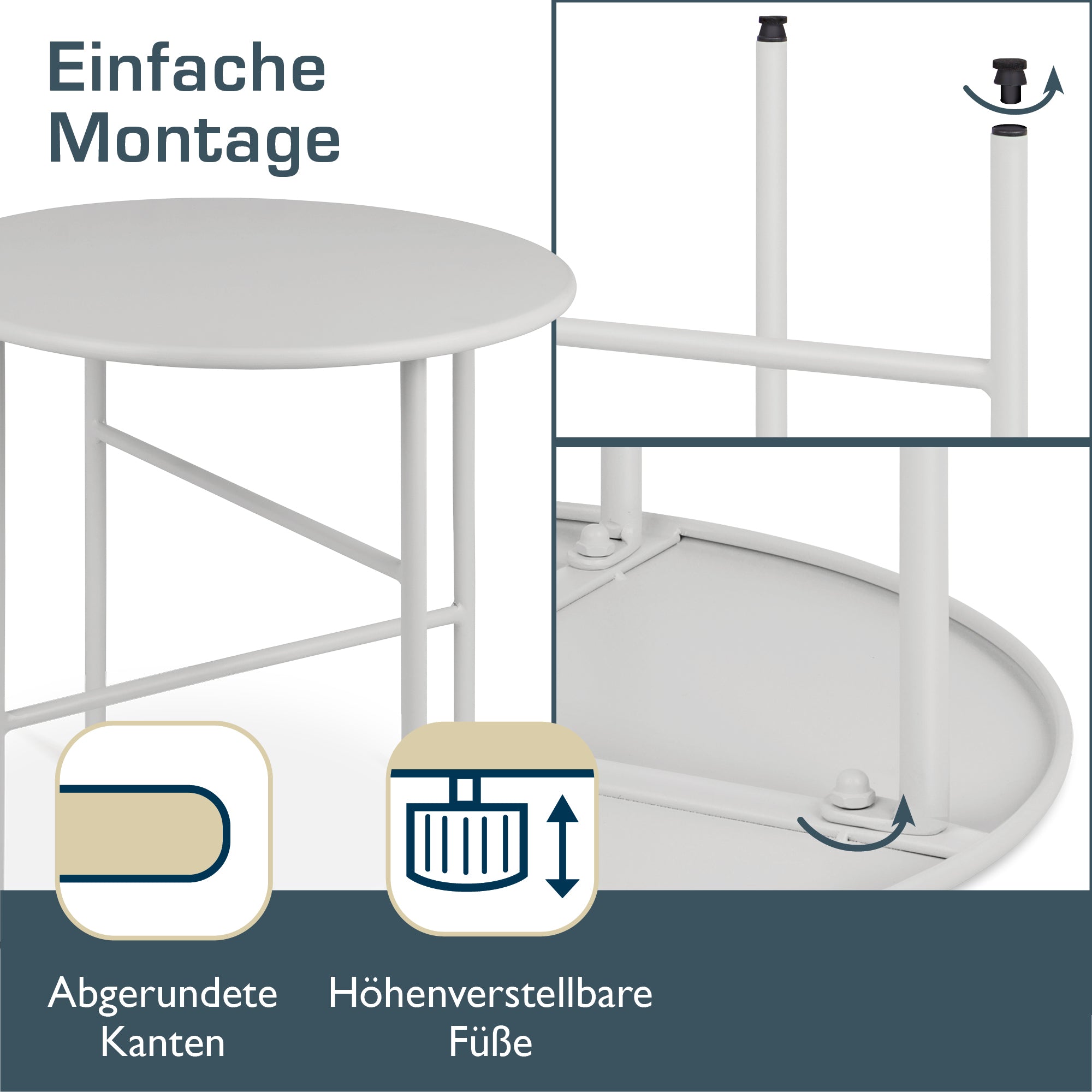 Moderner runder Beistelltisch Metall mit kratzfester Pulverbeschichtung für Indoor und Outdoor Nutzung