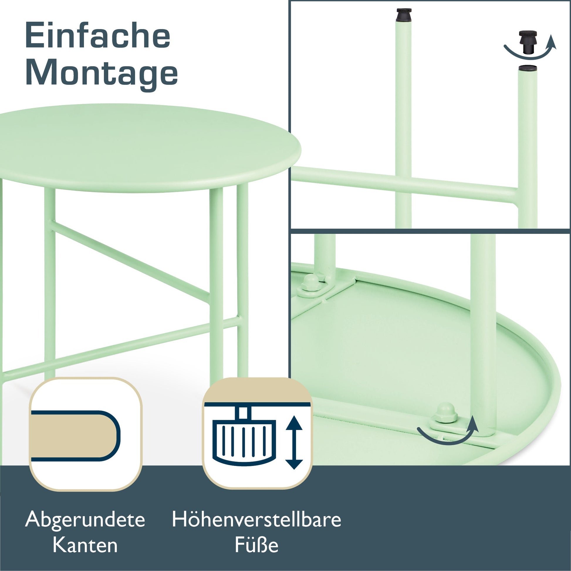 Runder Beistelltisch Metall Finn mit kratzfester Pulverbeschichtung für Balkon und Wohnzimmer