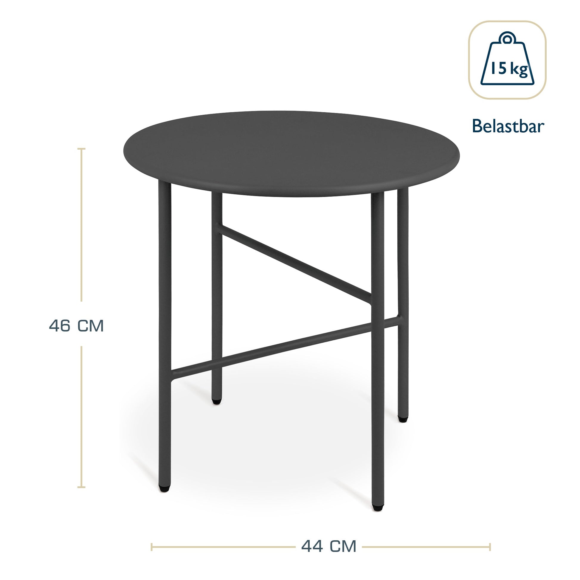 Moderner runder Beistelltisch Metall für Indoor und Outdoor mit kratzfester, rostbeständiger Oberfläche