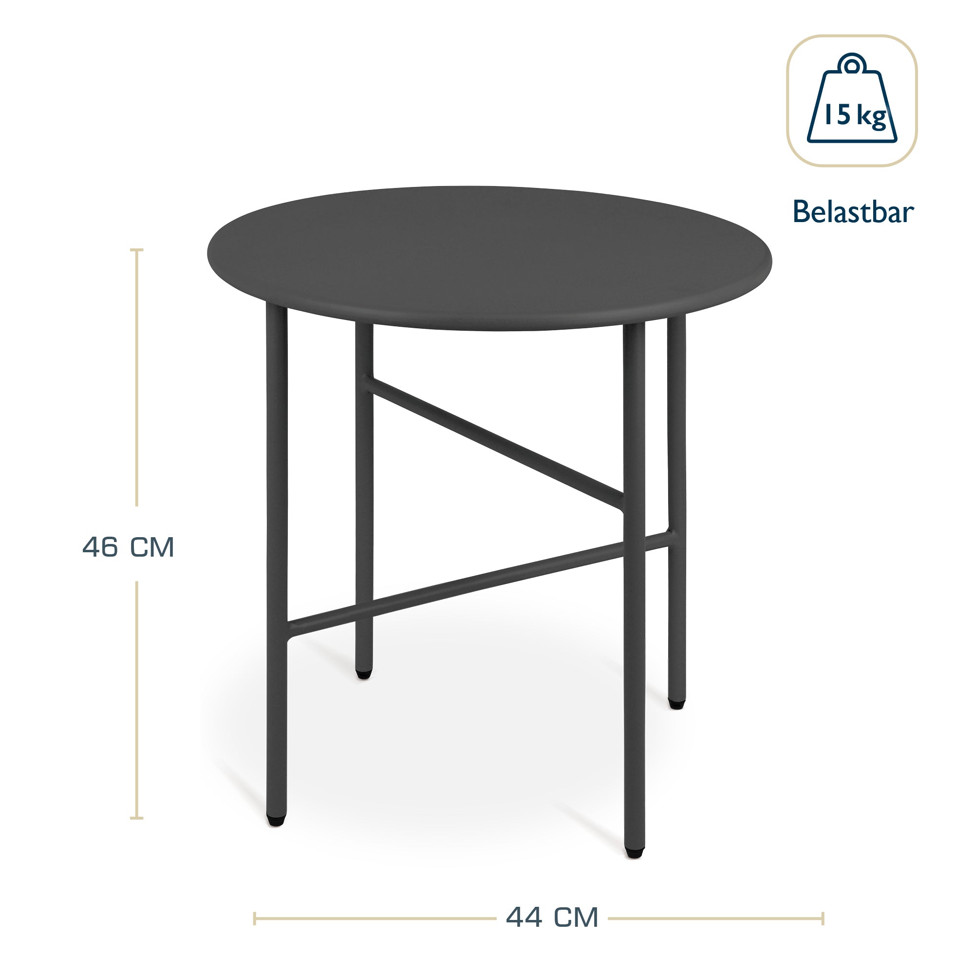 Moderner runder Beistelltisch Metall für Indoor und Outdoor mit kratzfester, rostbeständiger Oberfläche